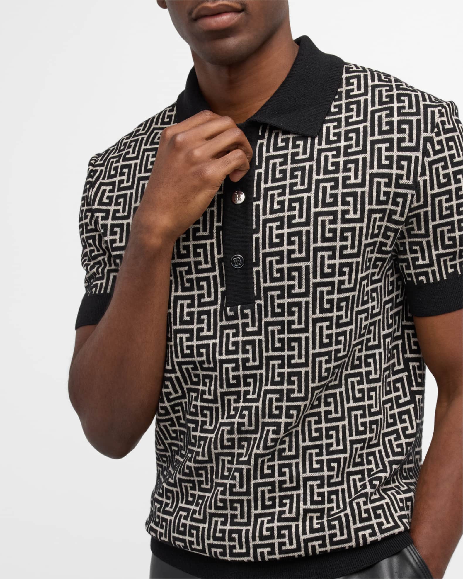 Balmain Men's Monogram Jacquard Polo Shirt | Neiman Marcus