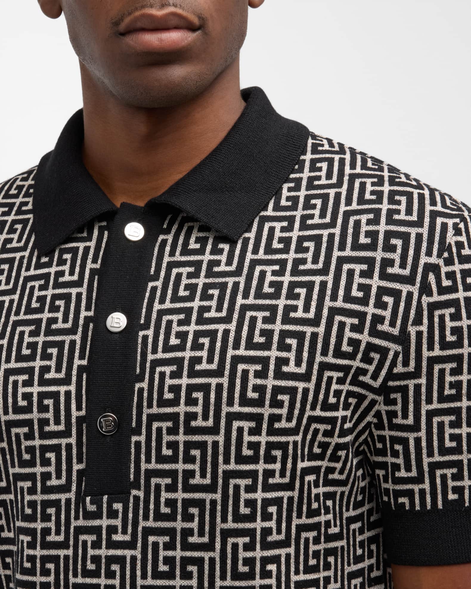 Tシャツ・カットソー BALMAIN FW25 MONOGRAM POLO (FH1GB020KI80 GFE) Balmain Monogram Short-Sleeved Polo Shirt – Cettire