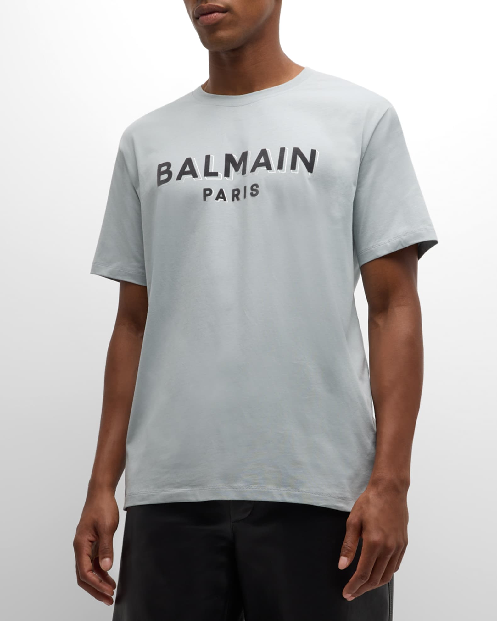 Balmain Men s Flock and Foil Logo T Shirt Neiman Marcus