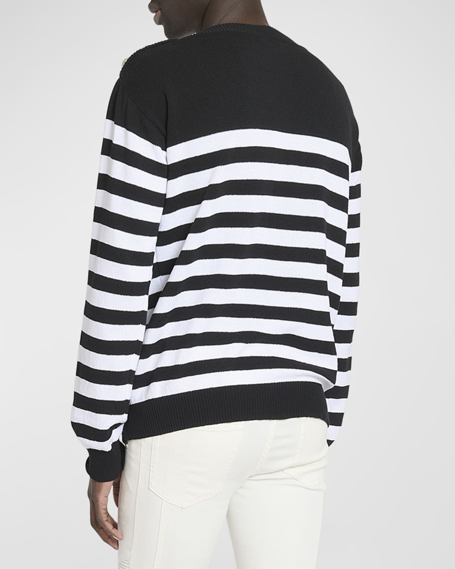 Balmain Men s Striped Palm Boat Neck Sweater White Men s S Sweaters Pullover Sweaters