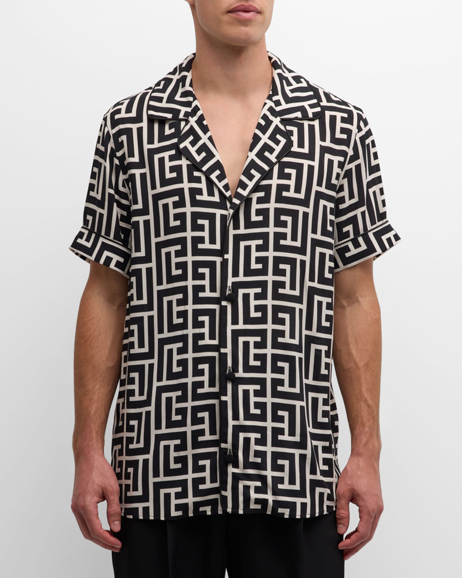 Balmain Men's Monogram Pajama Shirt | Neiman Marcus