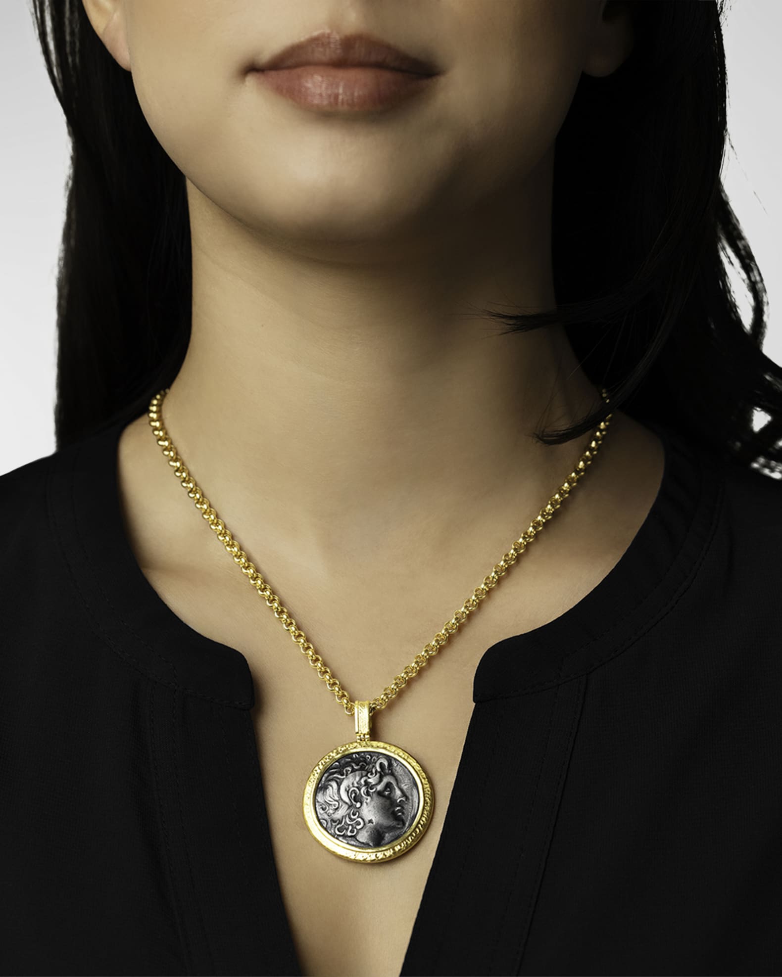 Jorge Adeler Men s 18K Yellow Gold Alexander The Great Coin Pendant Neiman Marcus