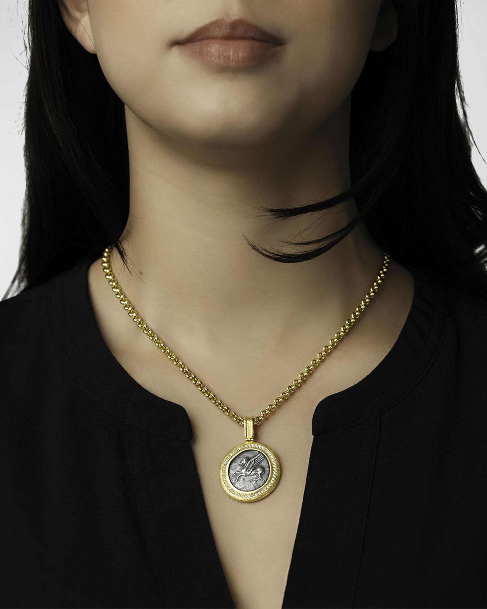 Men's 18K Gold Pegasus Coin and Diamond Pendant 1