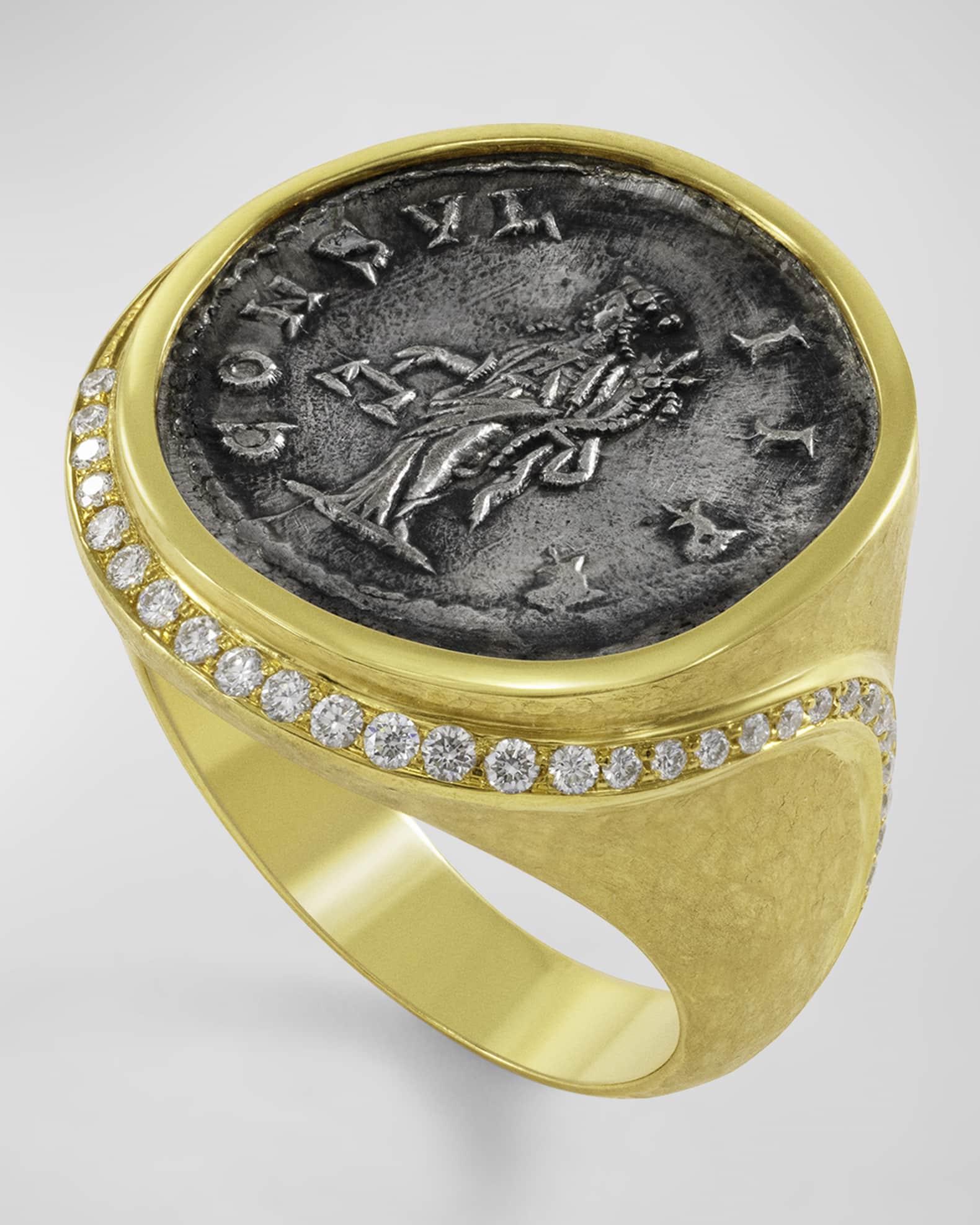 Men's 18K Gold Aequitas Coin and Diamond Ring, Size 7 0