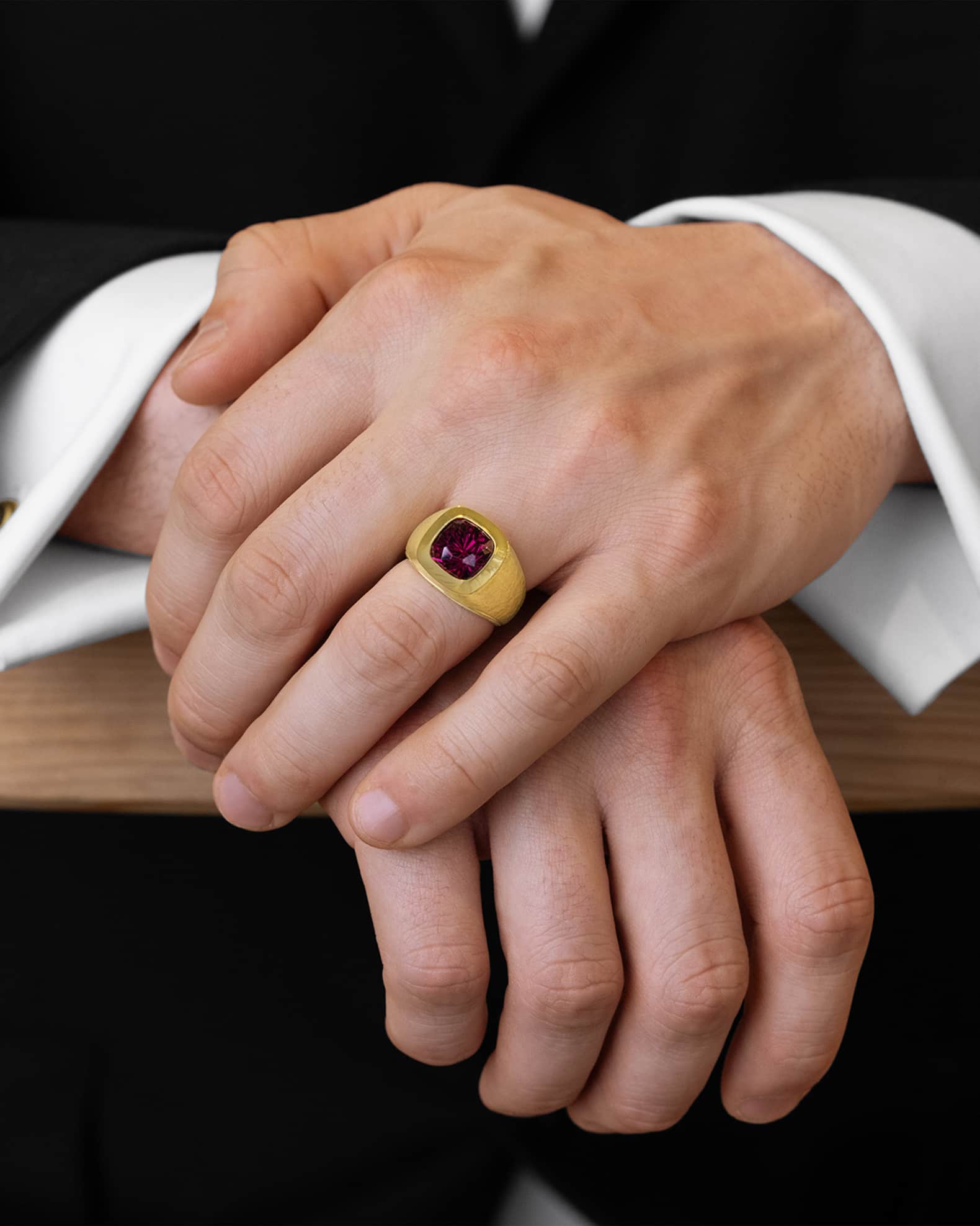 Men's 18K Yellow Gold Rhodolite Garnet Ring, Size 9.5 1