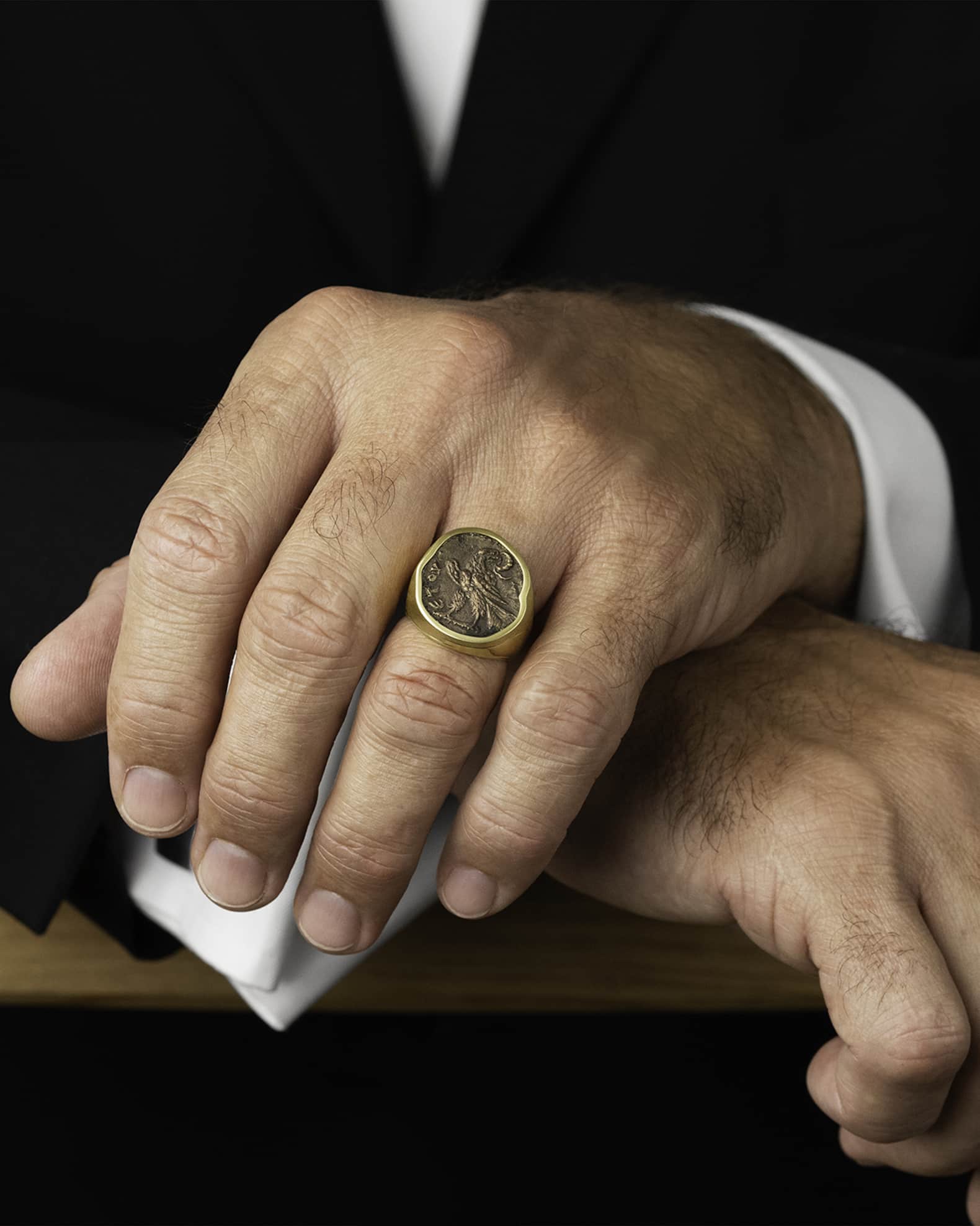Jorge Adeler Men s 18K Yellow Gold Roman Eagle Coin Ring Size 9 Neiman Marcus