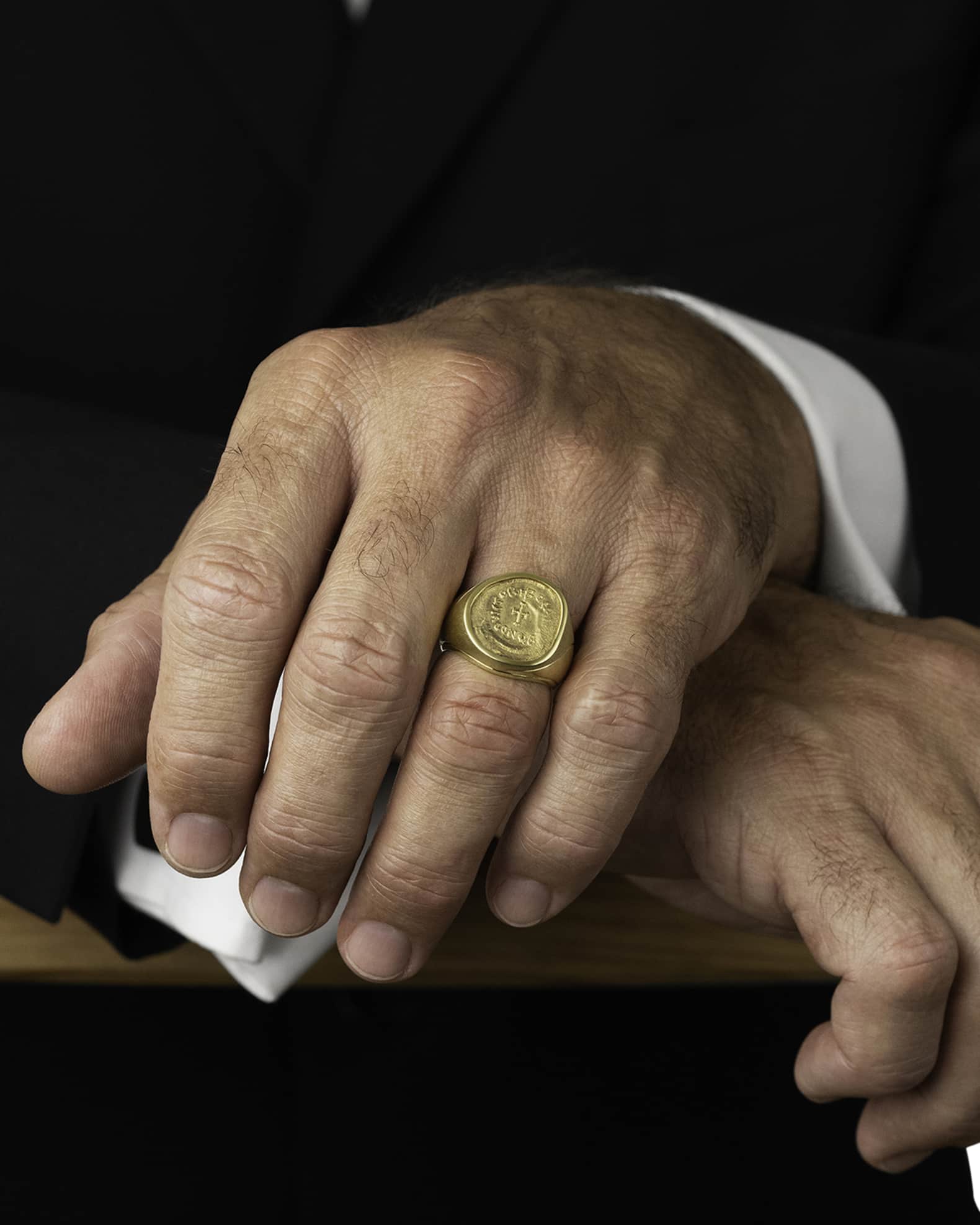 Jorge Adeler Men s 18K Yellow Gold Phocas Cross Coin Ring Size 9 Neiman Marcus