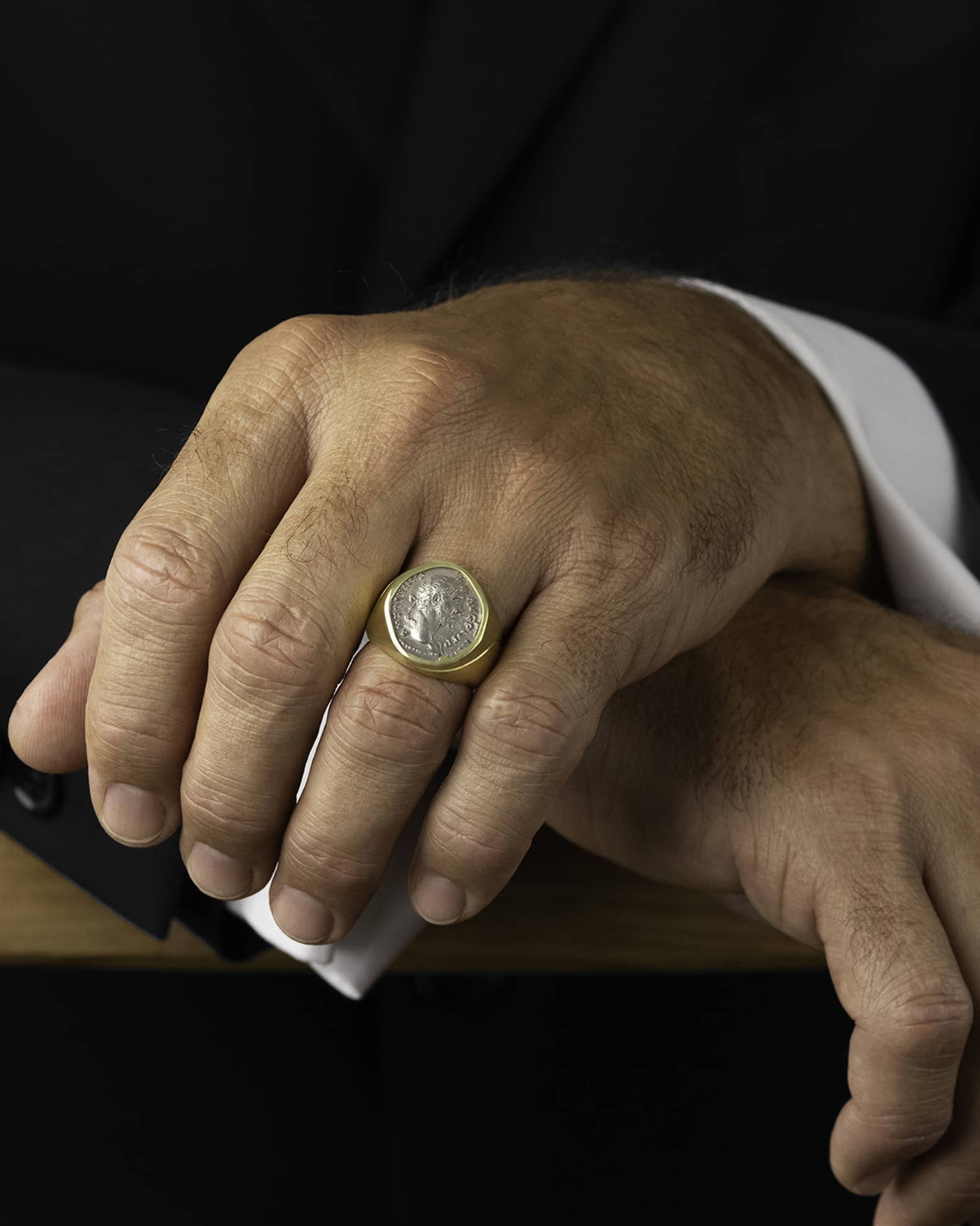 Men's 18K Gold Antoninus Pius Coin Ring, Size 9.5 1