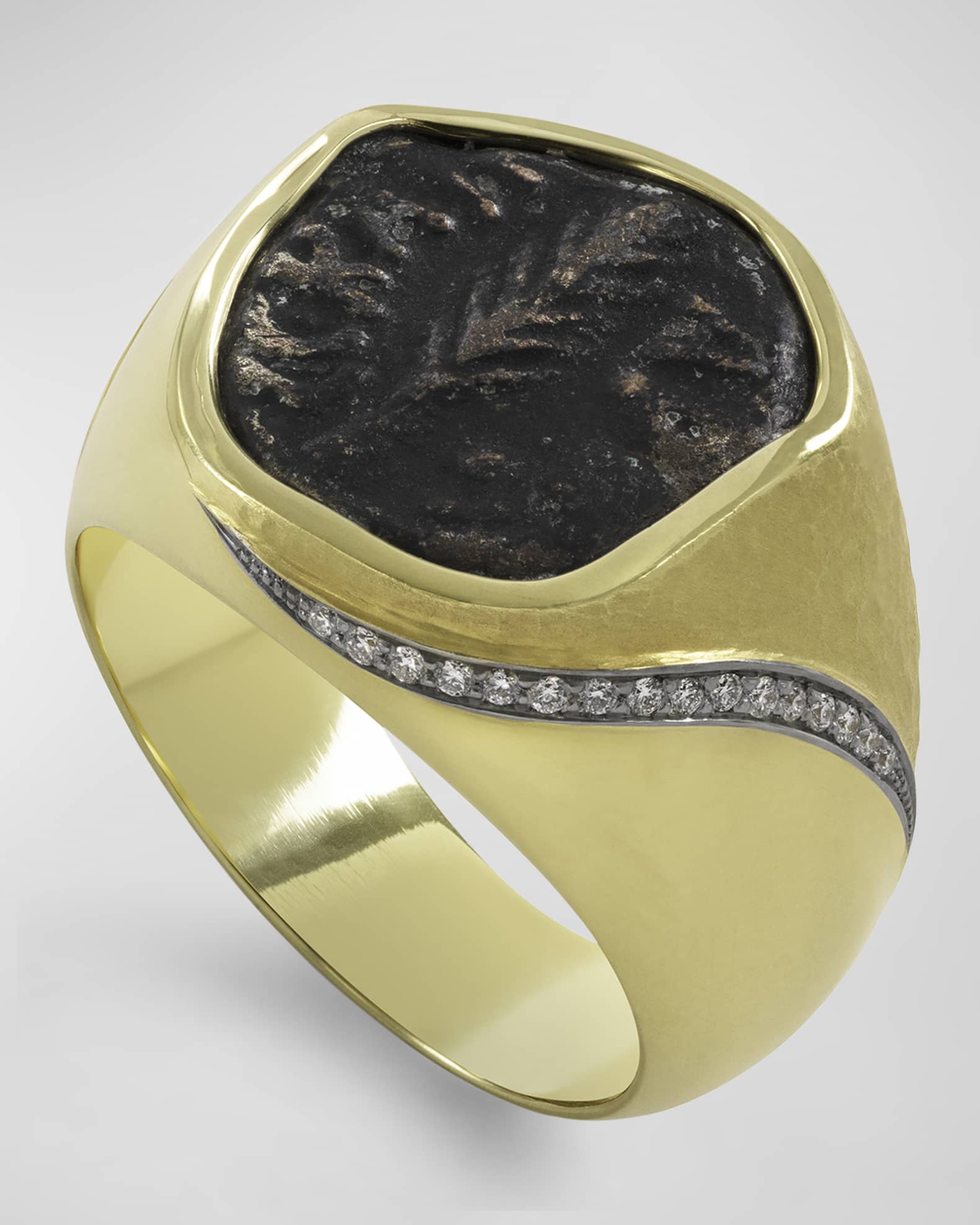 Men's 18K Gold Judea Palm Frond Coin and Diamond Ring, Size 9.5 0
