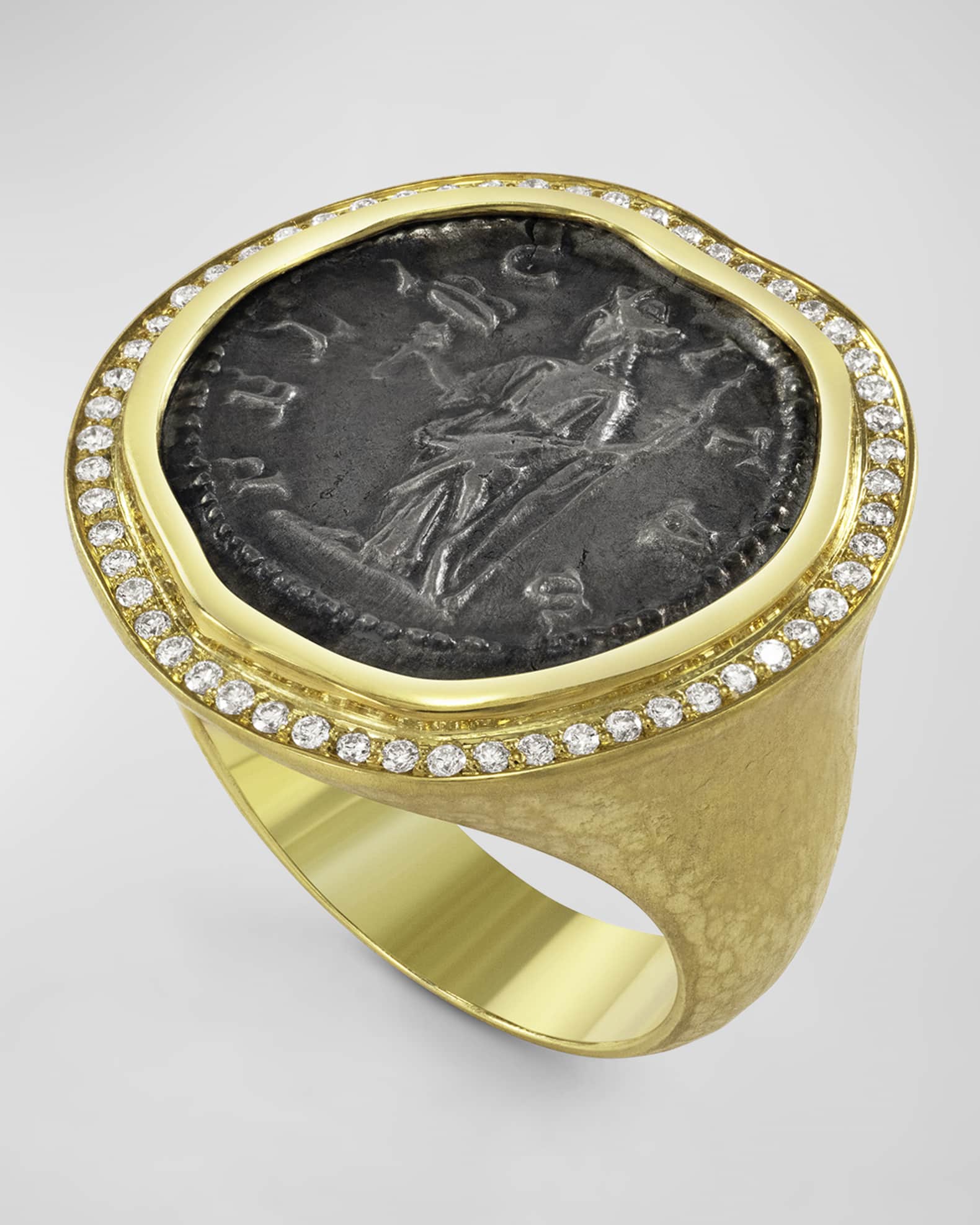 Men's 18K Gold Felicitas Coin and Diamond Ring, Size 7 0