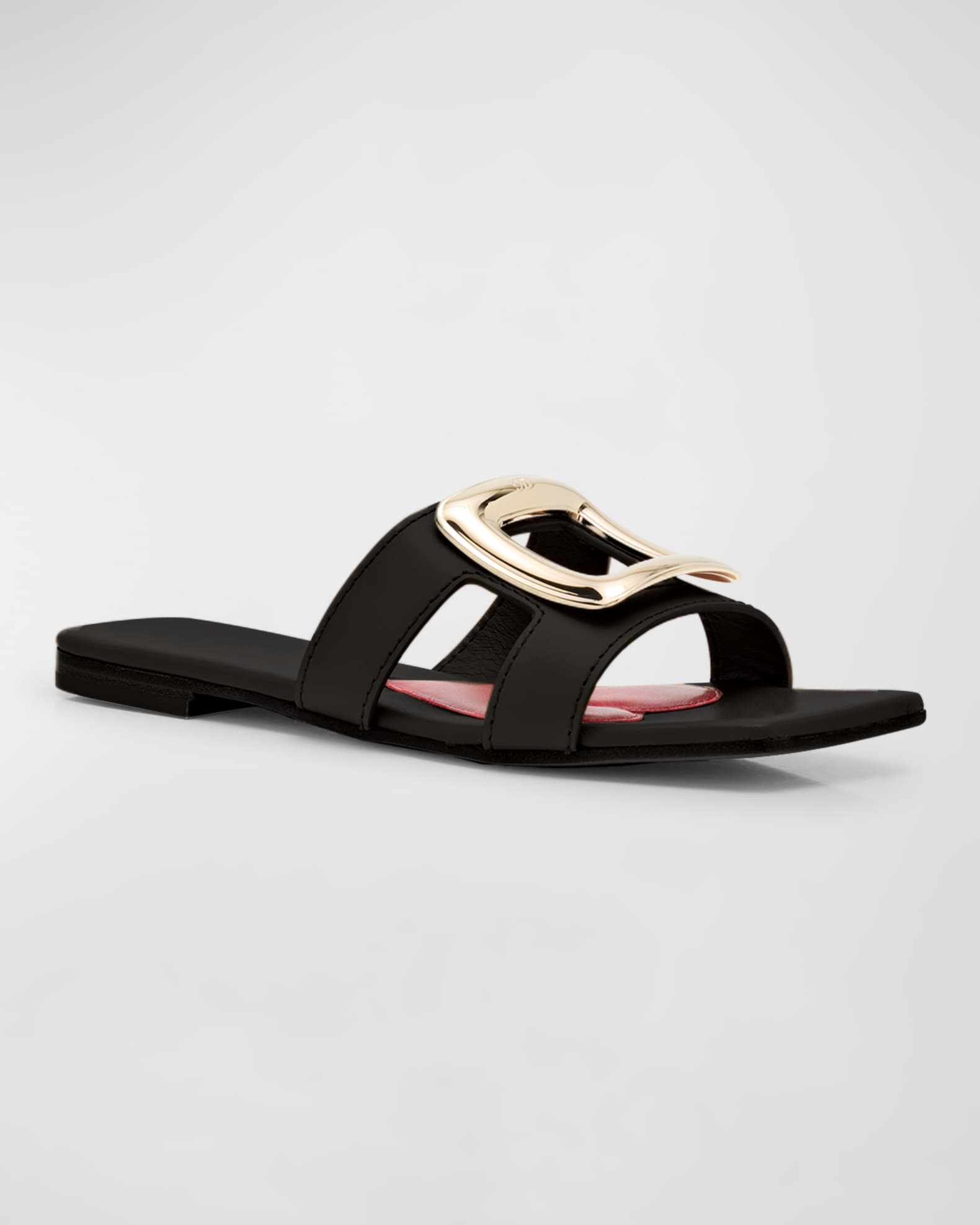 Leather Buckle Flat Slide Sandals 1