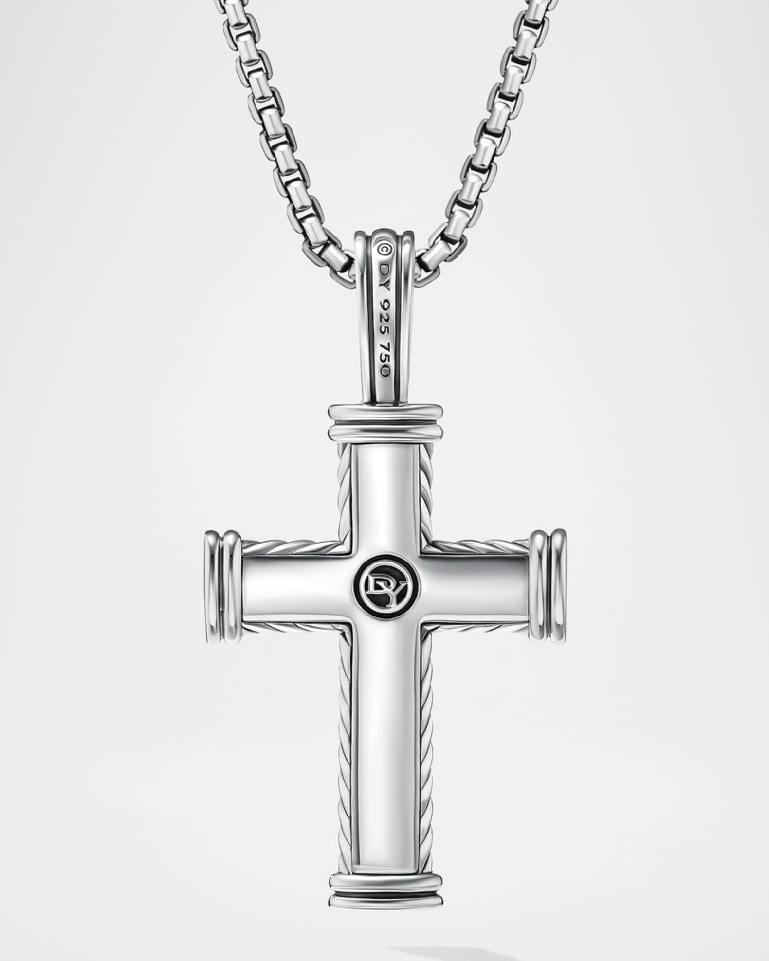 David Yurman Men's Chevron Cross Pendant in Silver, 24mm Neiman Marcus