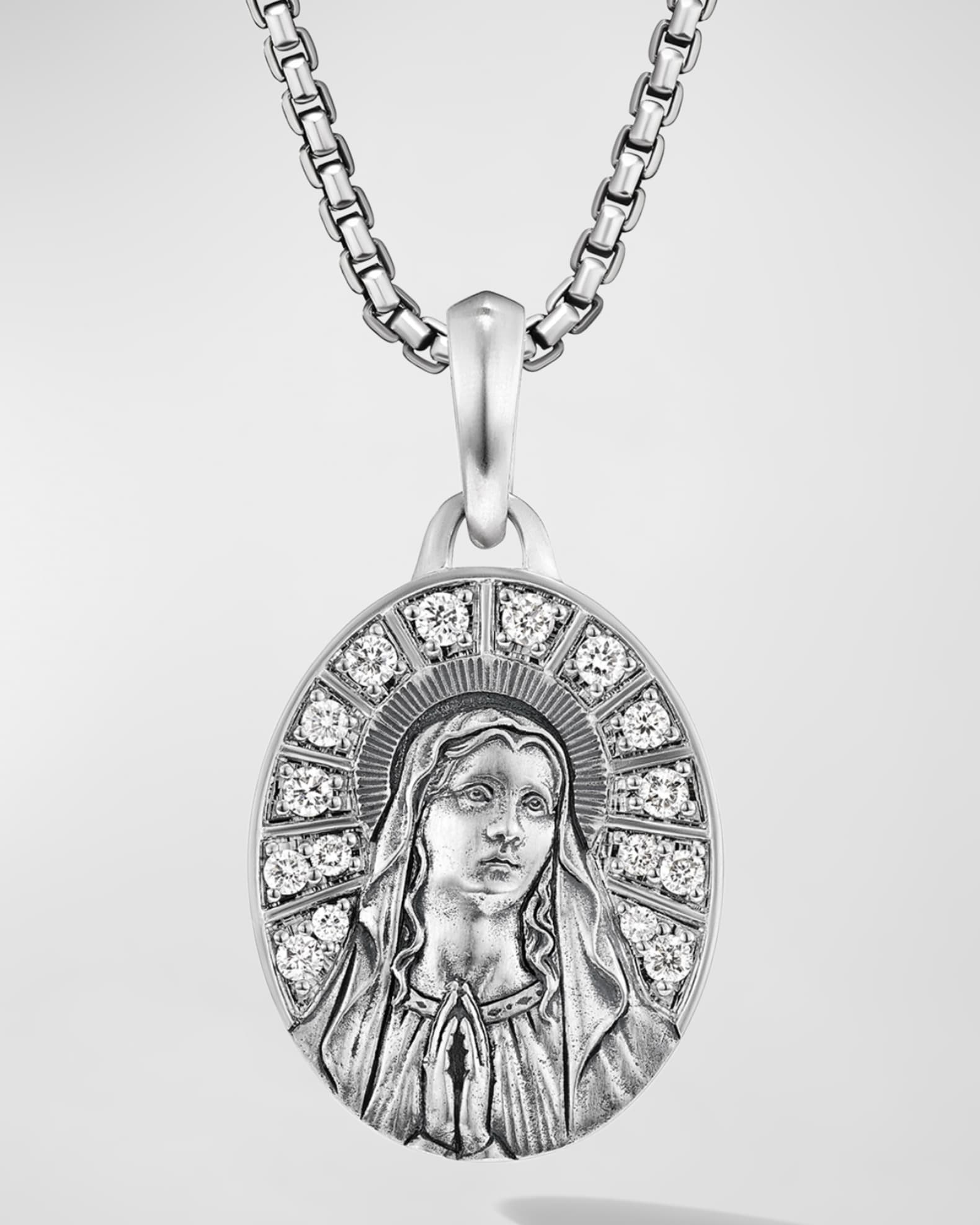 Men's Mary Pendant in Silver, 30mm 0