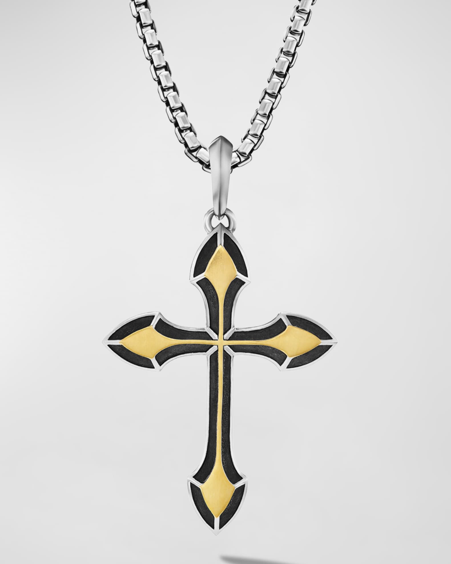 Men's Gothic Cross Pendant in Silver and 18K Gold, 27.5mm 0