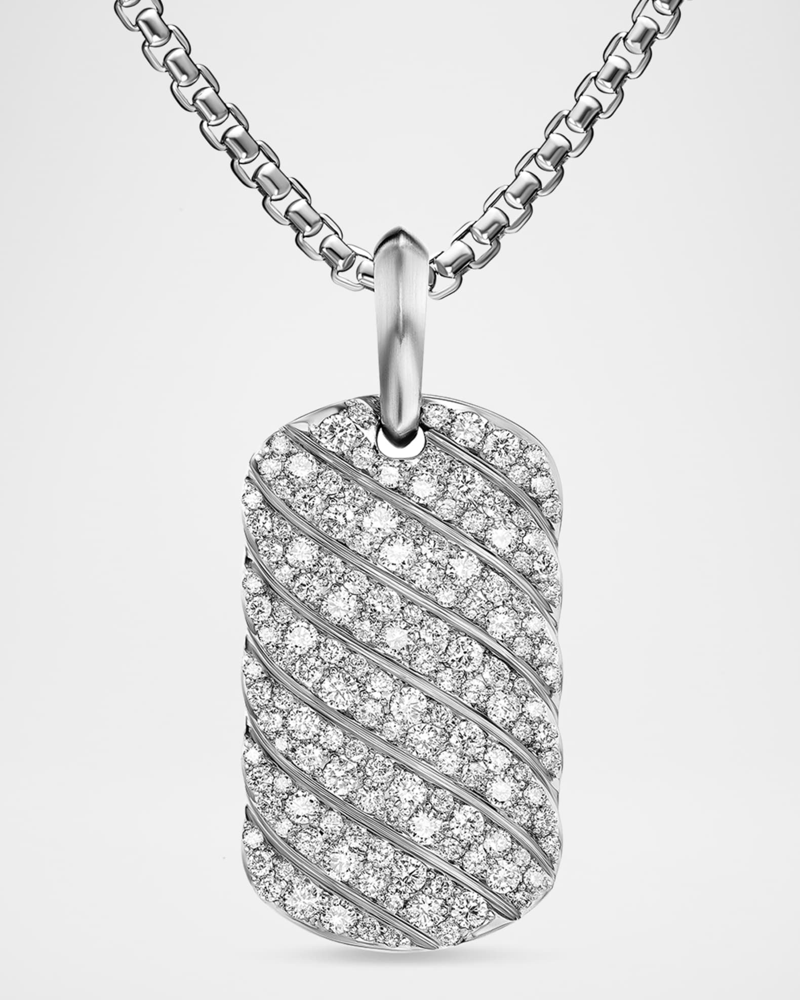 Men's Sculpted Cable Tag in Silver with Diamonds, 35mm 0