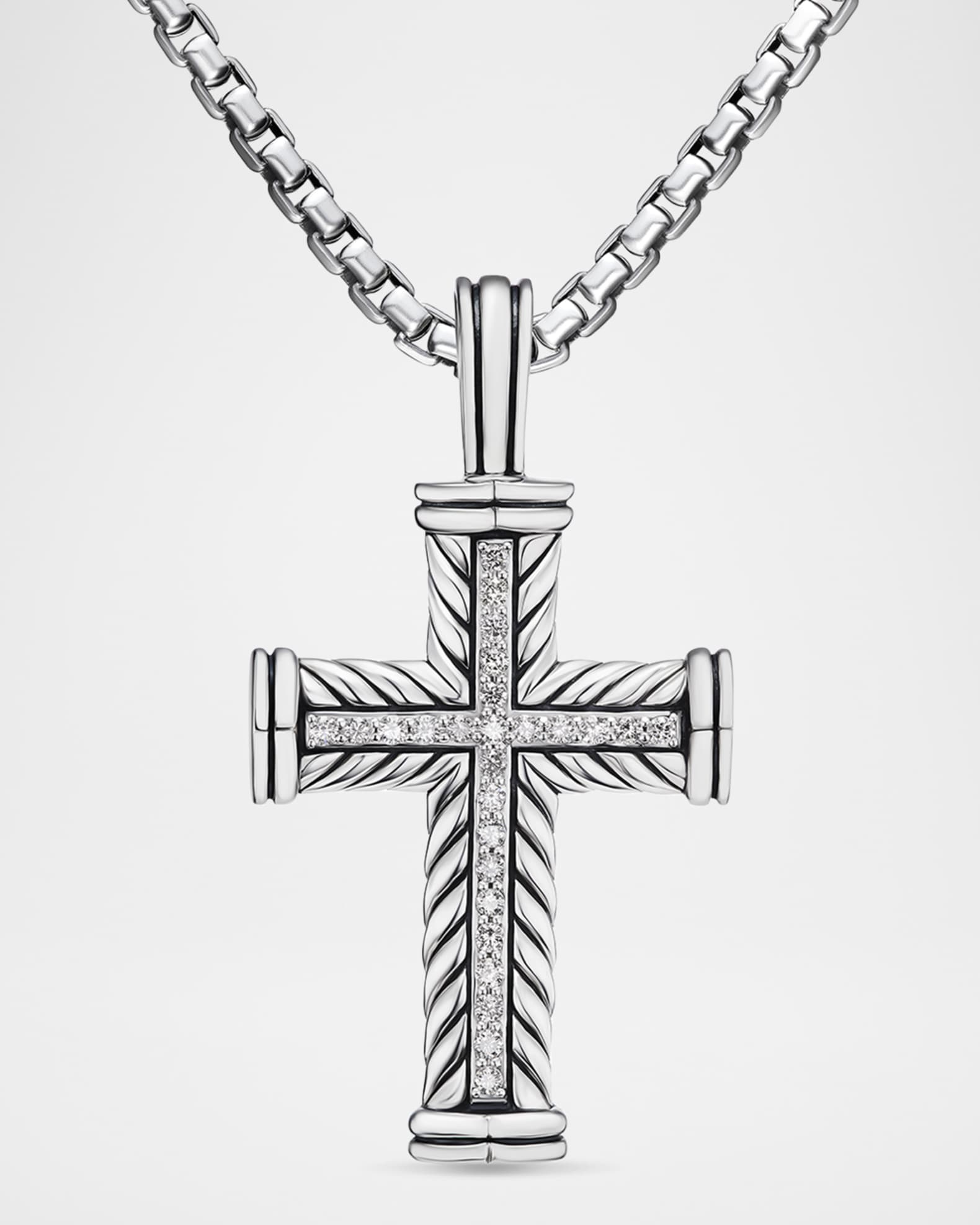 Men's Chevron Cross Enhancer with Diamonds in Silver, 30mm 0