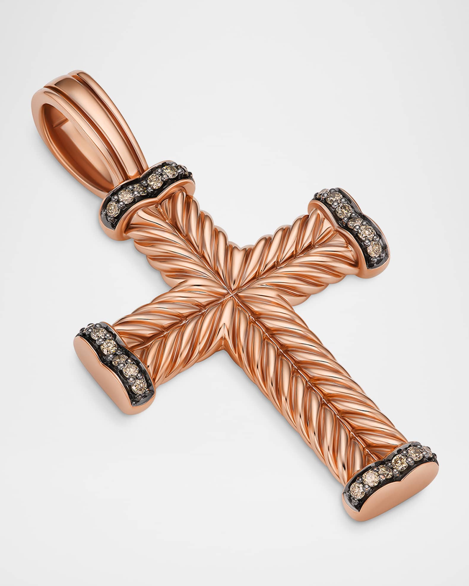 Men's Chevron Cross Enhancer with Diamonds in 18K Rose Gold, 23.5mm 1