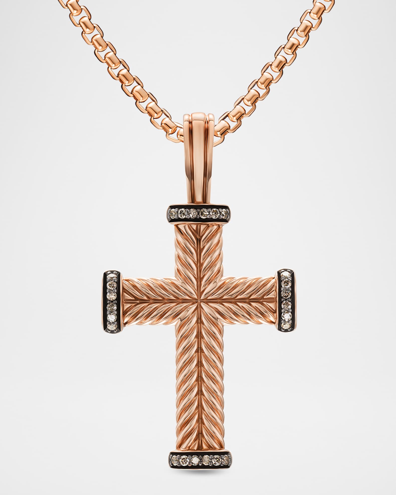 Men's Chevron Cross Enhancer with Diamonds in 18K Rose Gold, 23.5mm 0