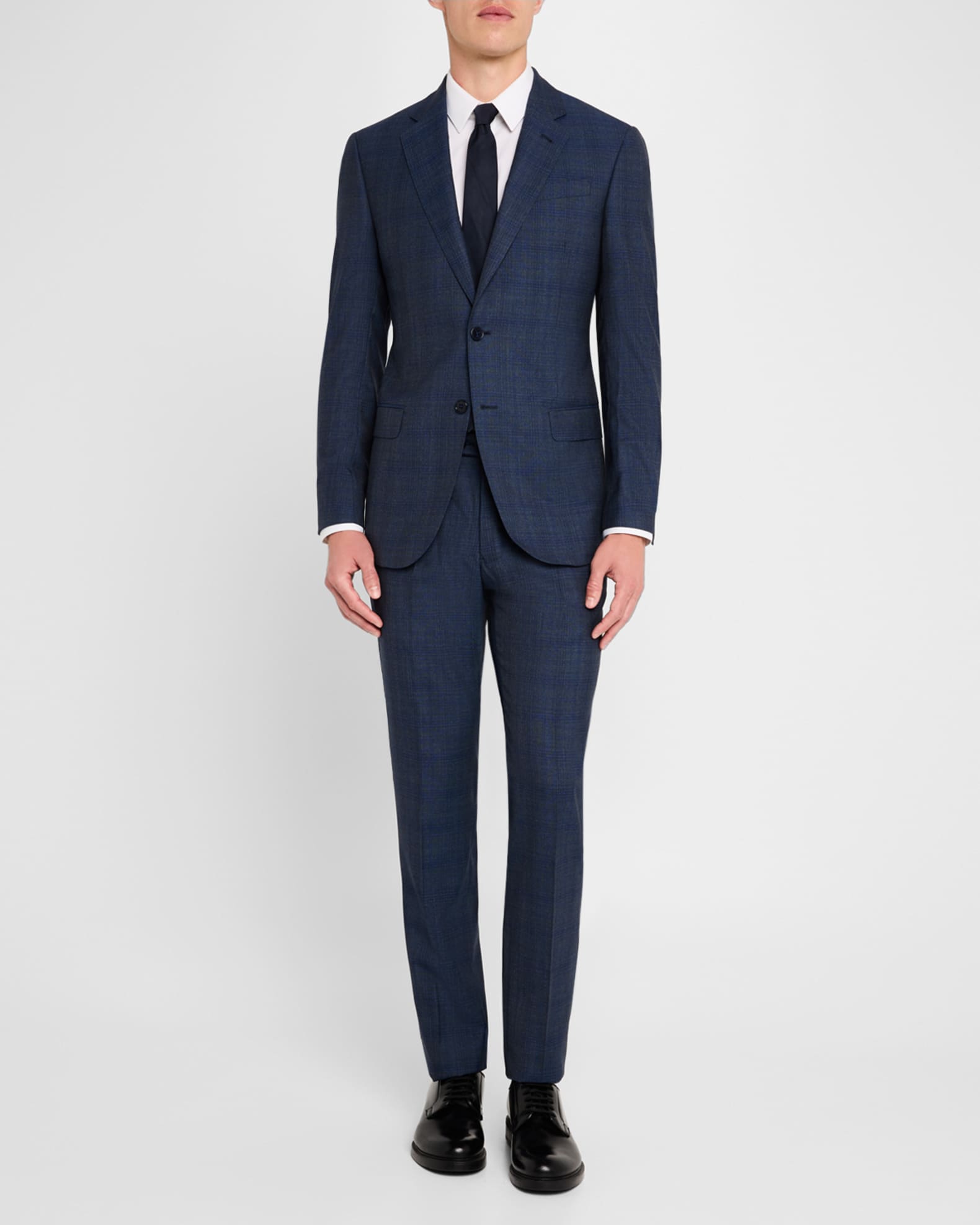 Emporio Armani 130s Wool Plaid Suit Medium Blue