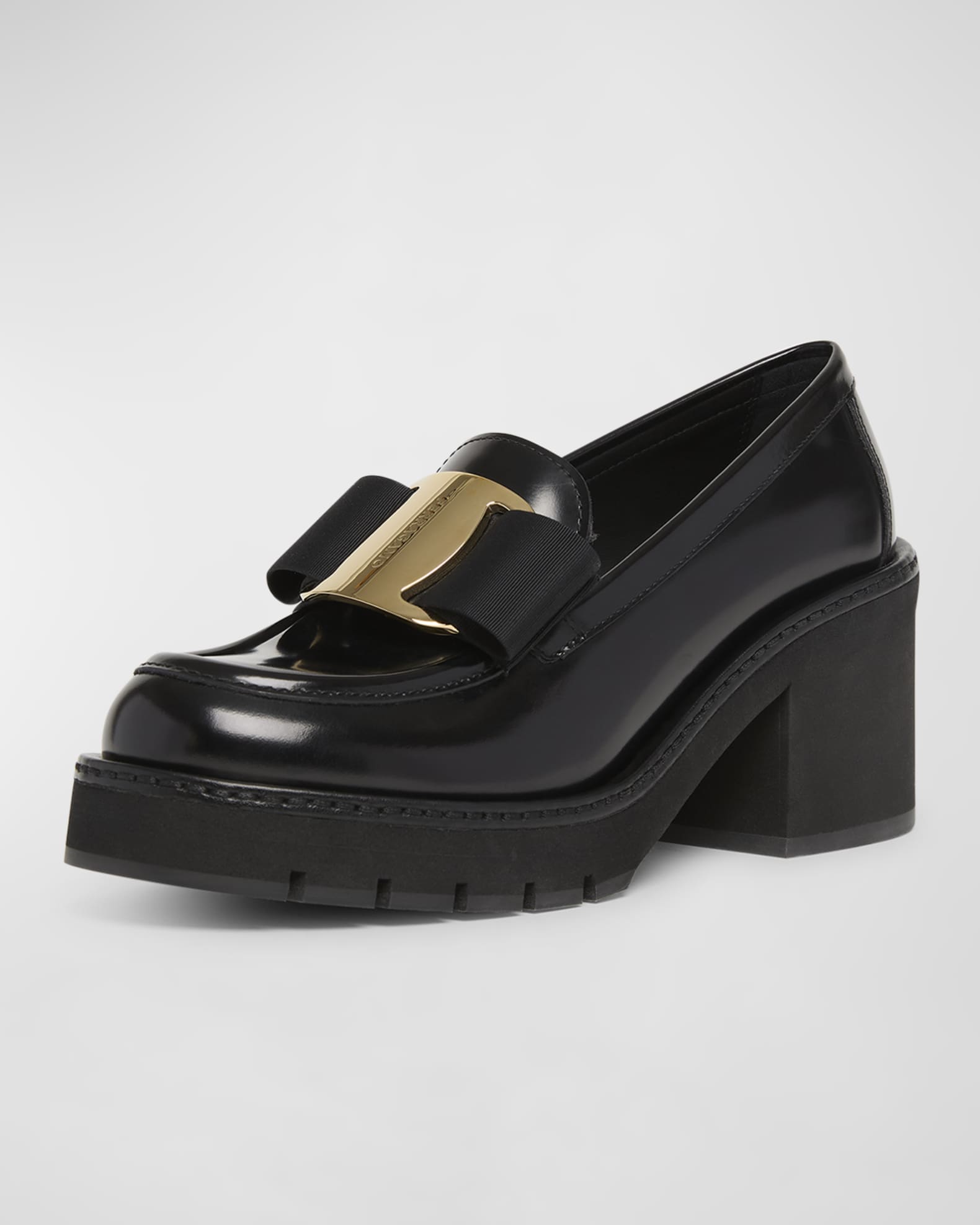 Benilde Leather Vara Bow Heeled Loafers 1