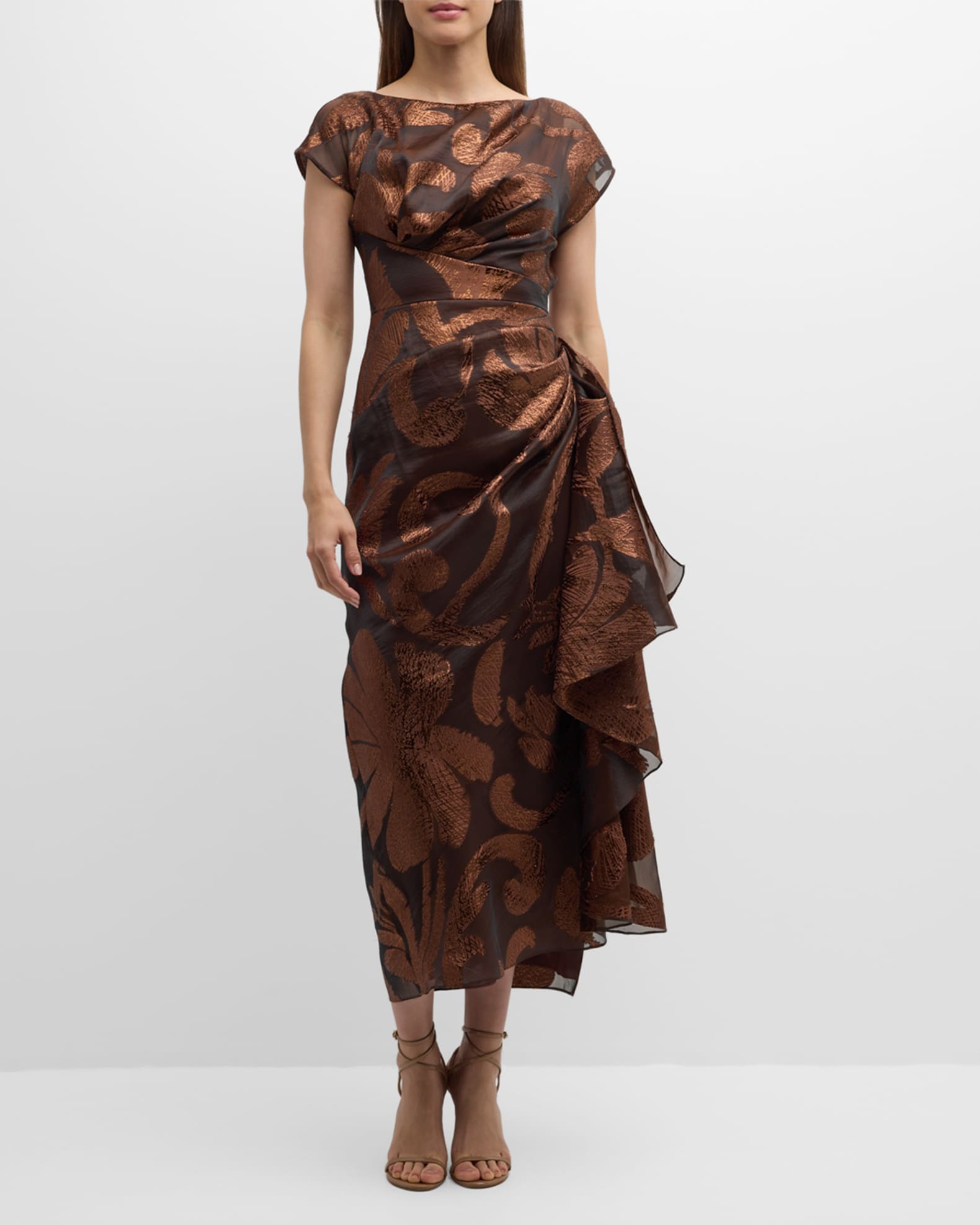Florence Metallic Midi Dress with Draped Detail