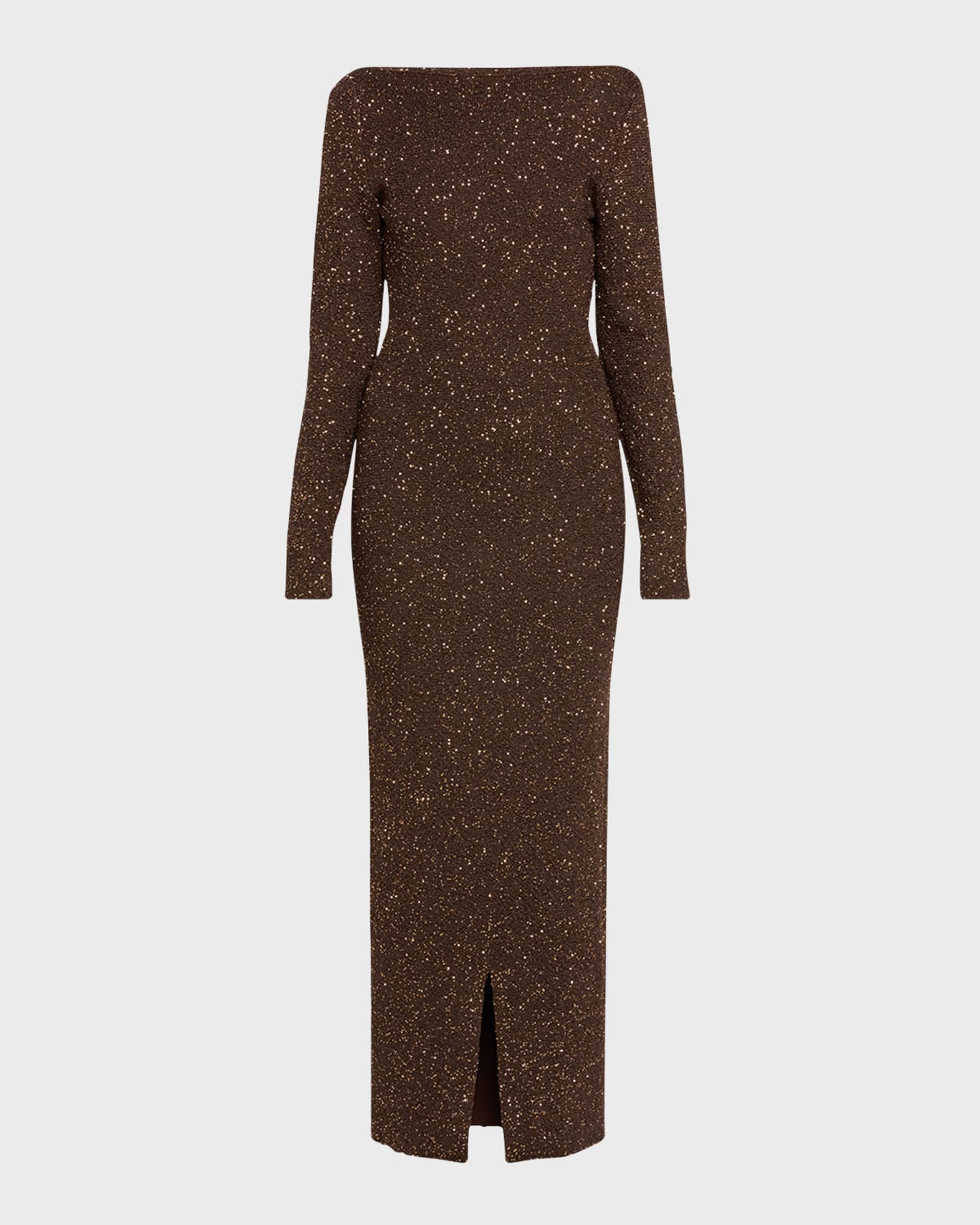 Sequin Maxi Dress with Low-Cut Back 0