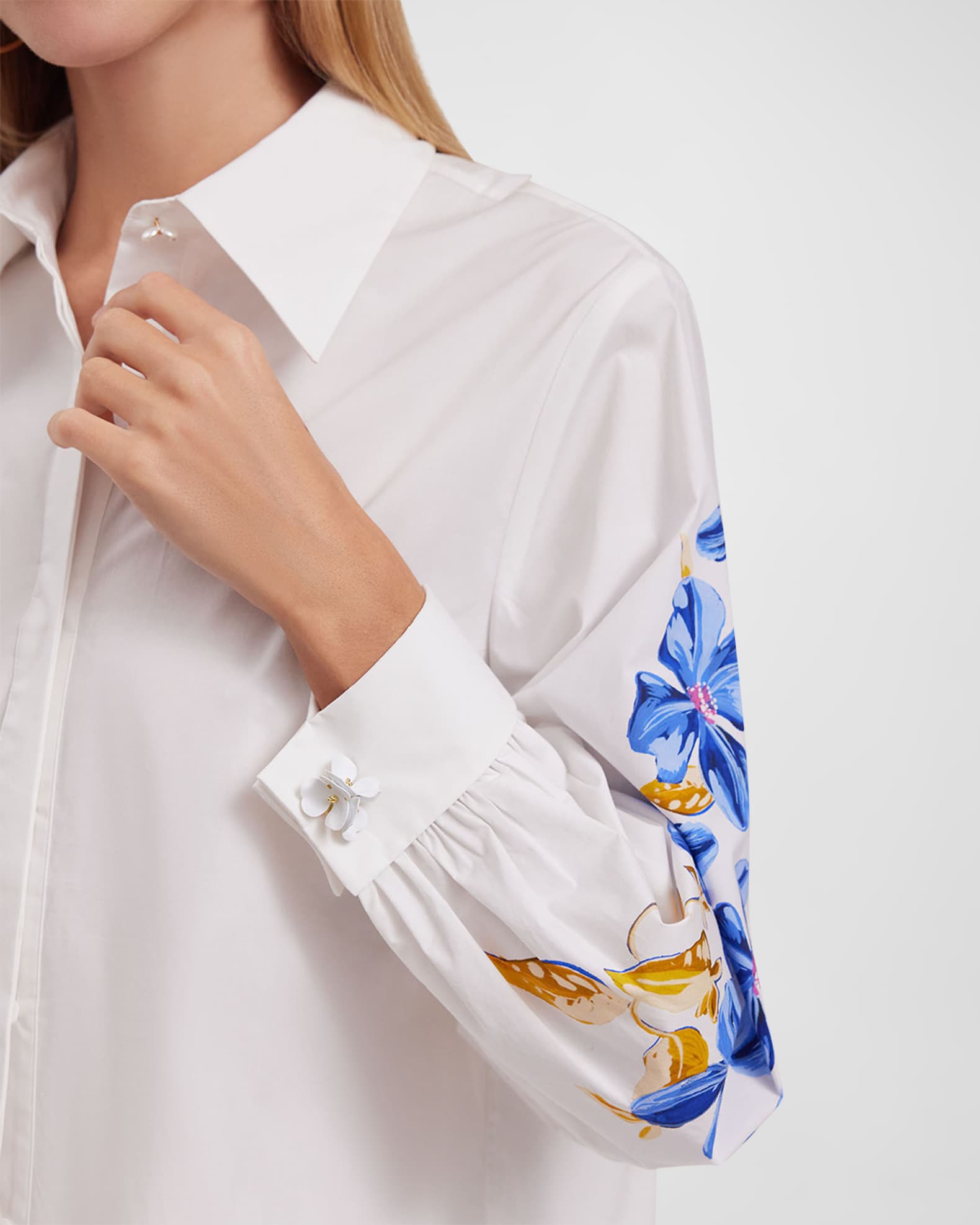 Anne Fontaine Zephyra Floral-Print Cotton Poplin Shirt | Neiman Marcus