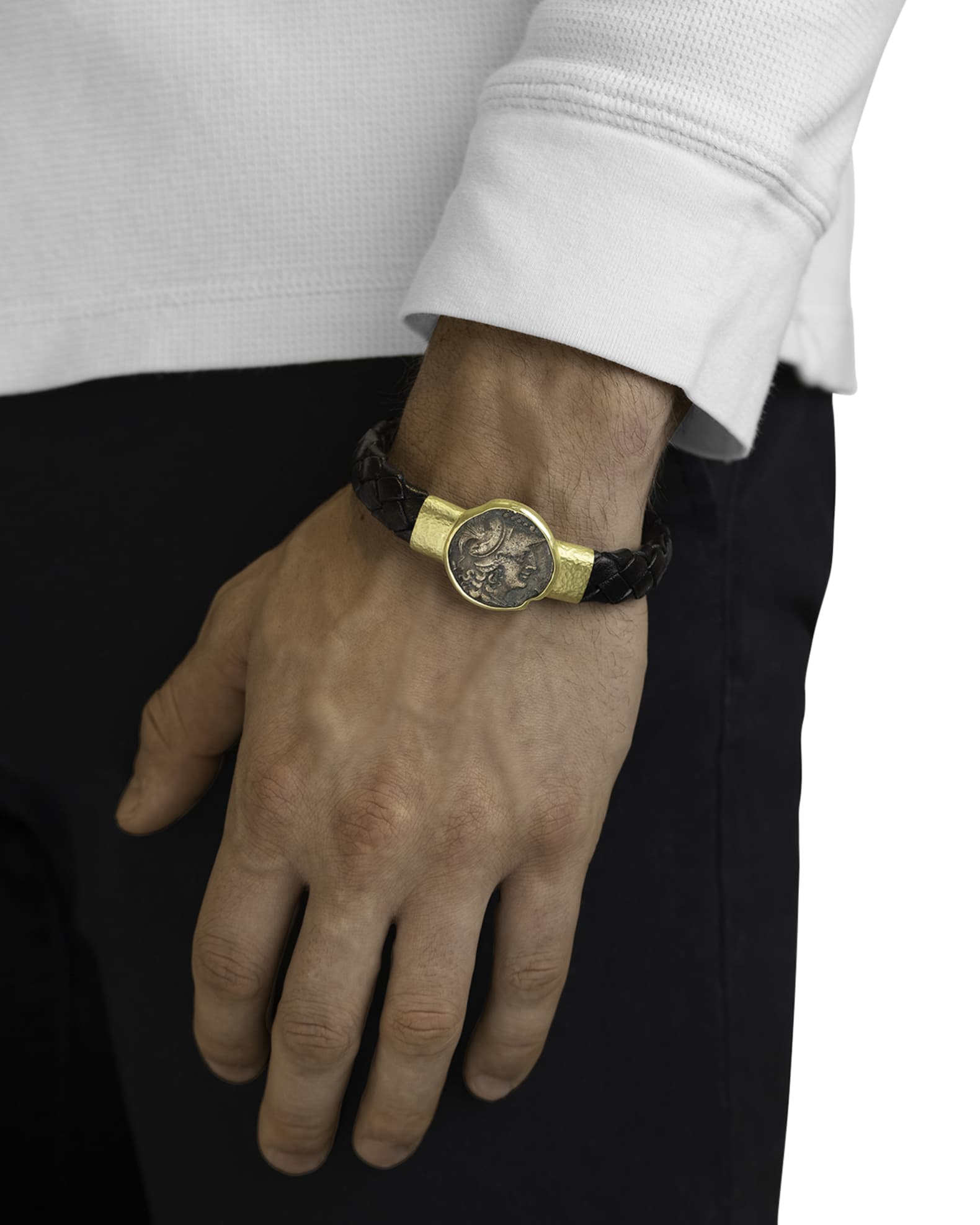 Men's Athena Coin Braided Leather Bracelet 1