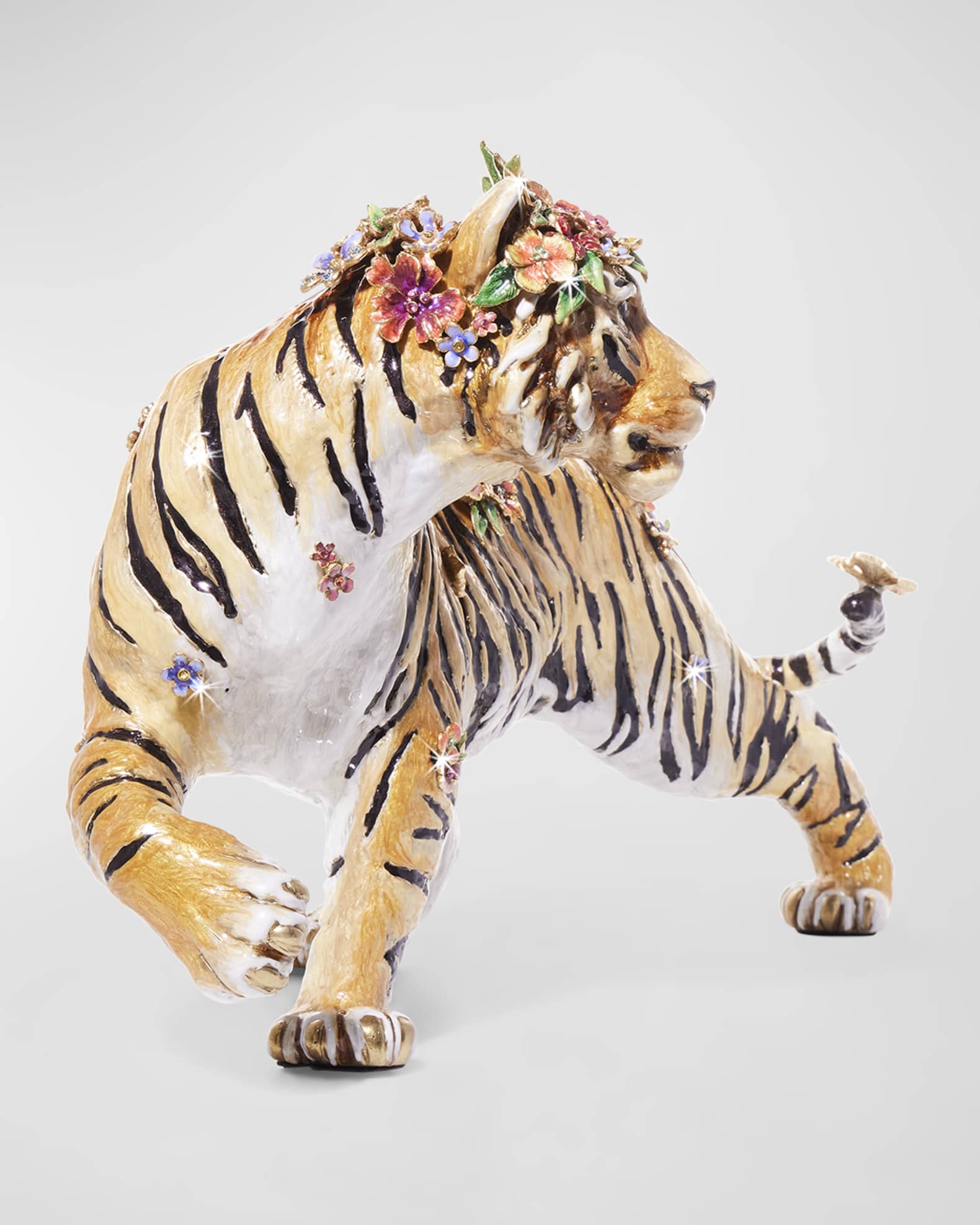 Jay Strongwater Tiger with Flower Crown Figure | Neiman Marcus