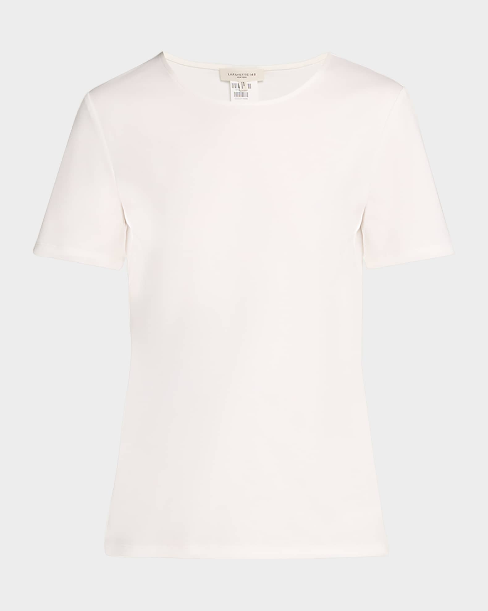 Lafayette 148 New York Ribbed Crewneck Cotton T-Shirt