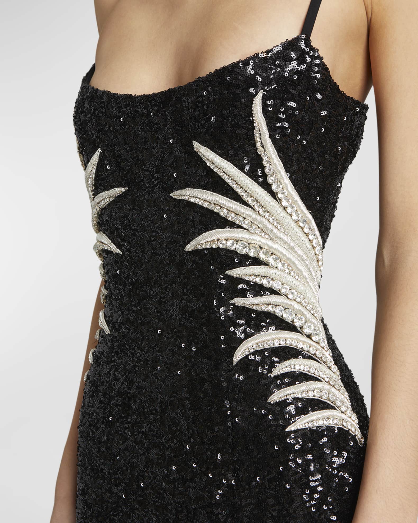 Sequin Embroidered Palm Tree Gown with Slit