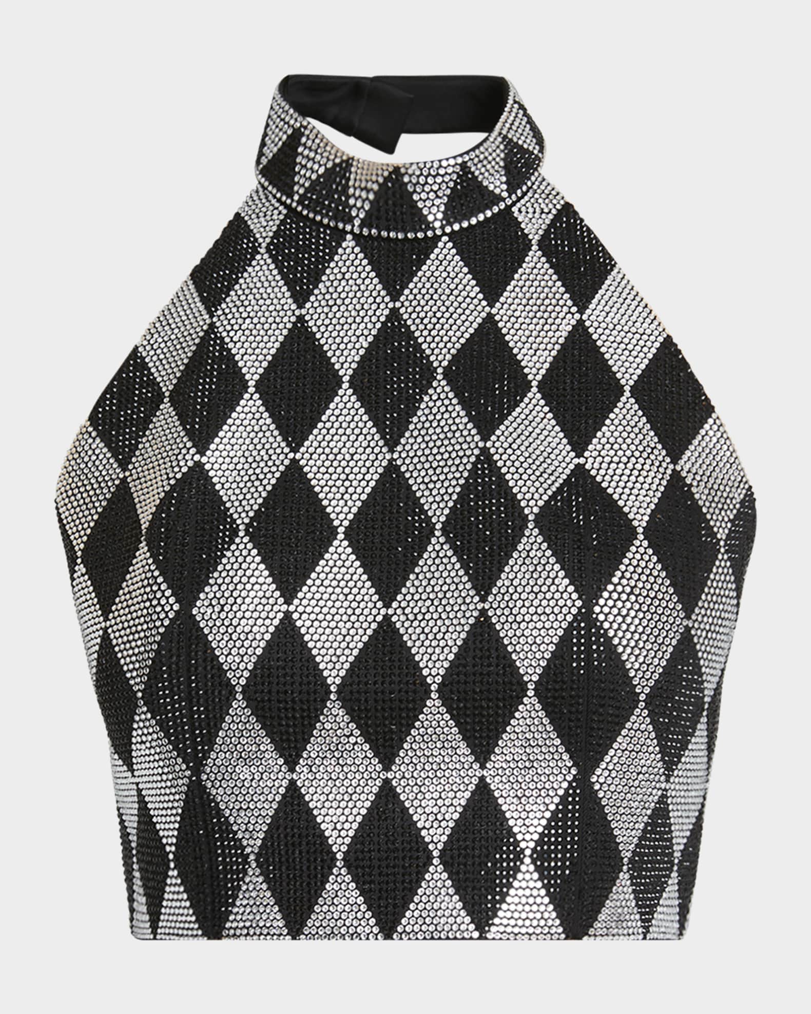 Balmain Diamond Print Crystal Embellished Top | Neiman Marcus