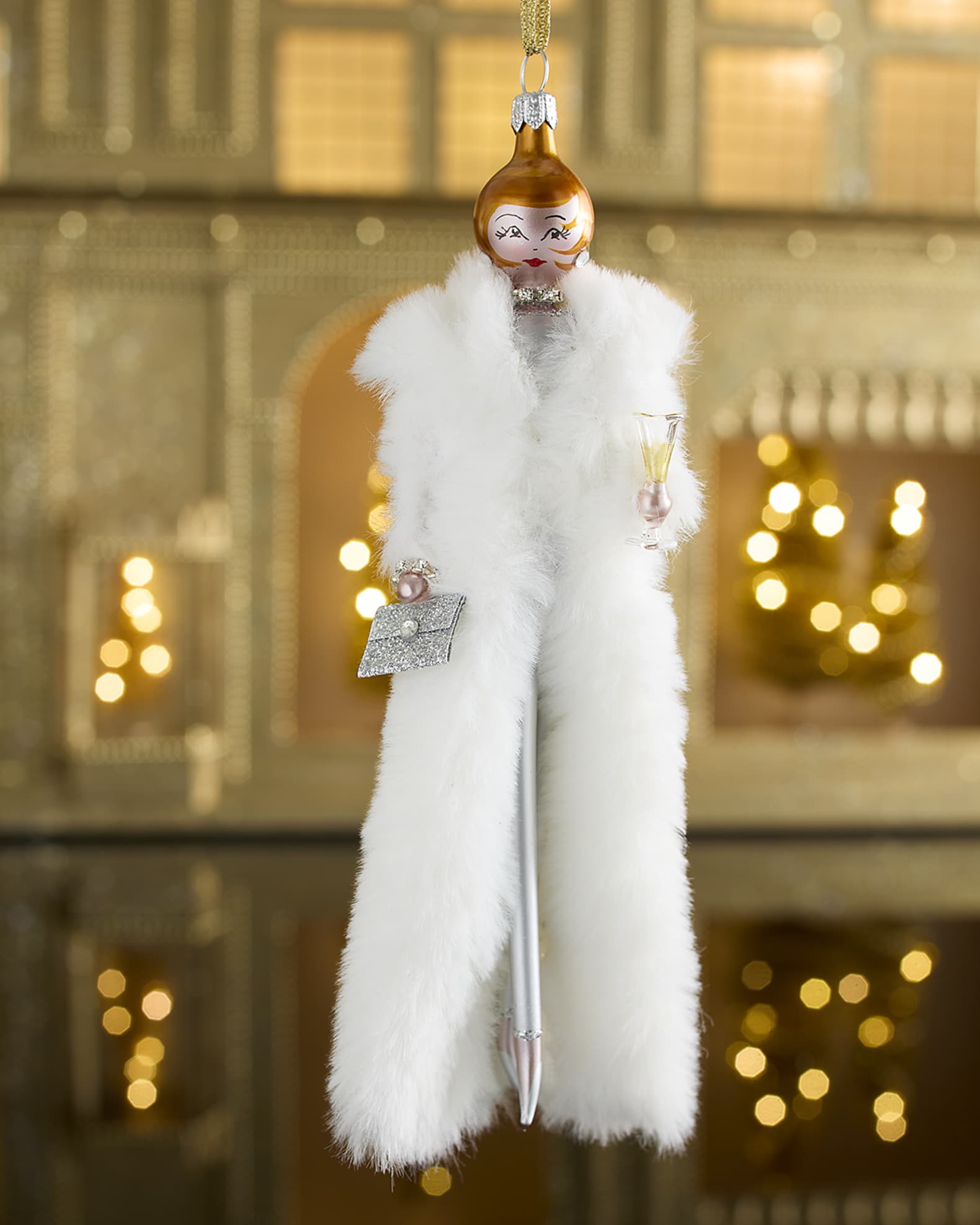 De Carlini Fashionista in Long Faux Fur Coat Christmas Ornament Neiman Marcus
