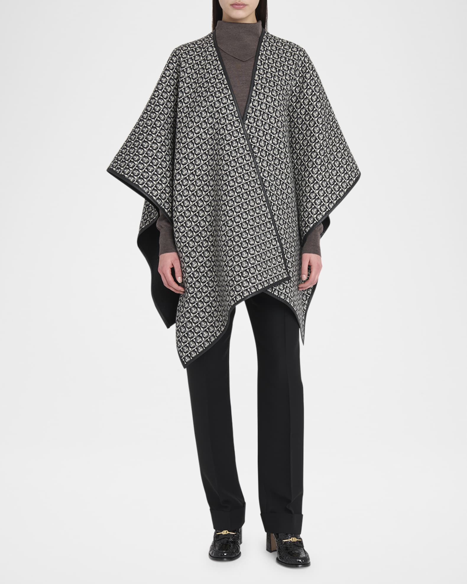 Gancini Wool & Leather Cape 1