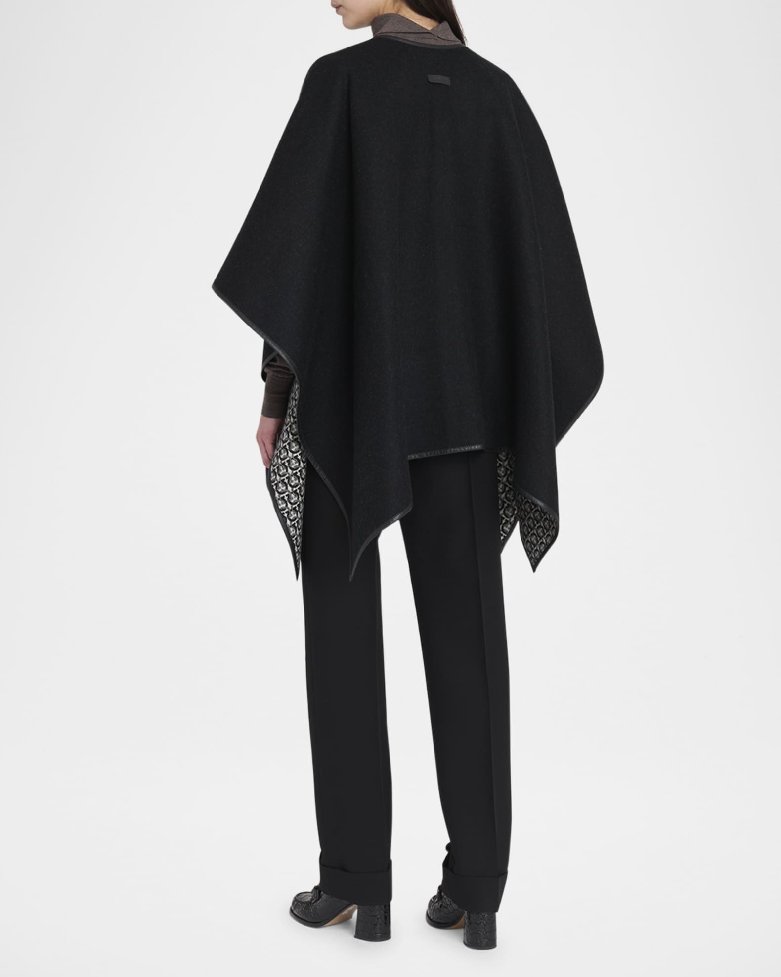 【関税&送料込】Salvatore Ferragamo Black Stretch Wool Blend Ferragamo Gancini Wool & Leather Cape | Neiman Marcus