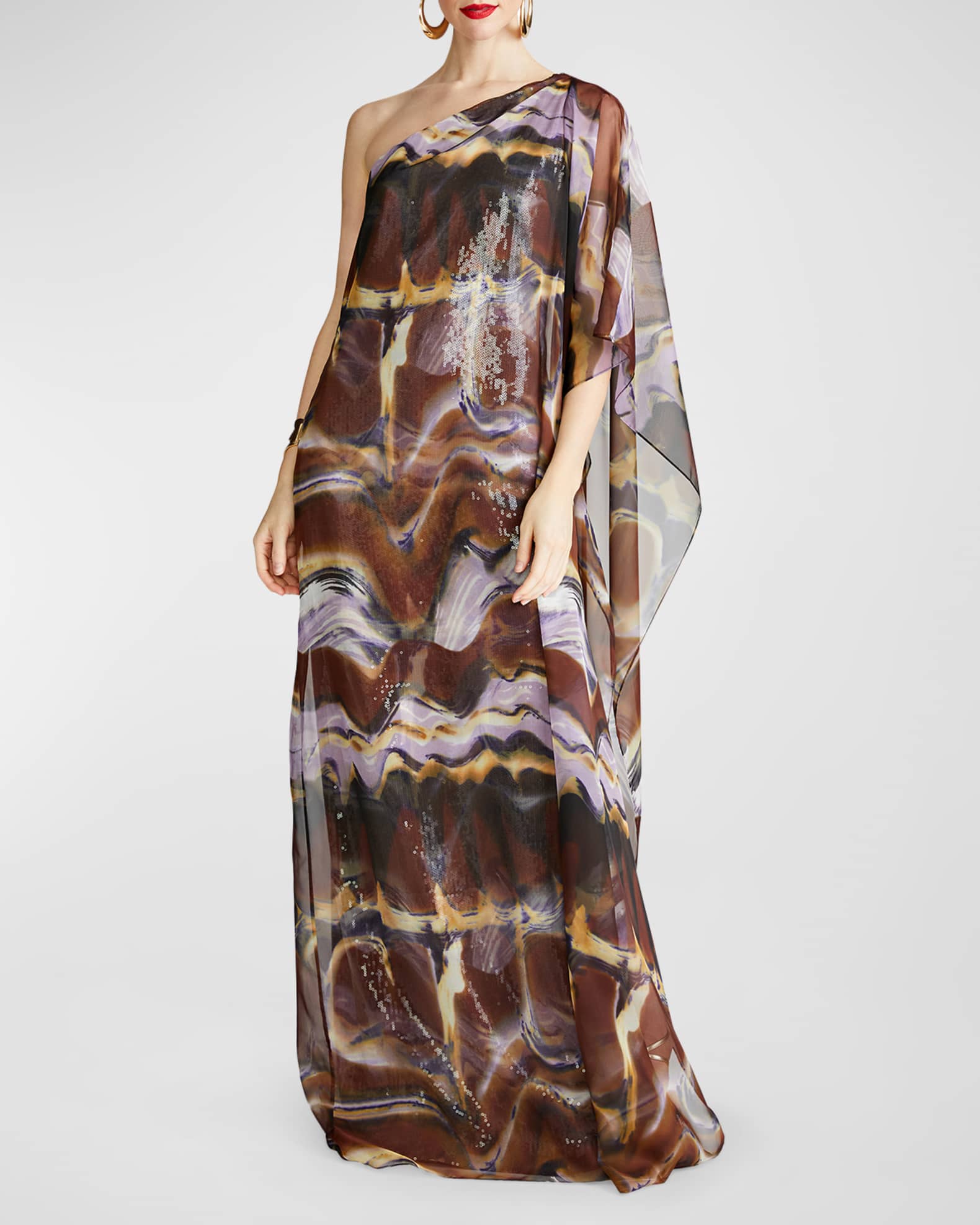 Ushi One-Shoulder Sequin Chiffon Gown 1
