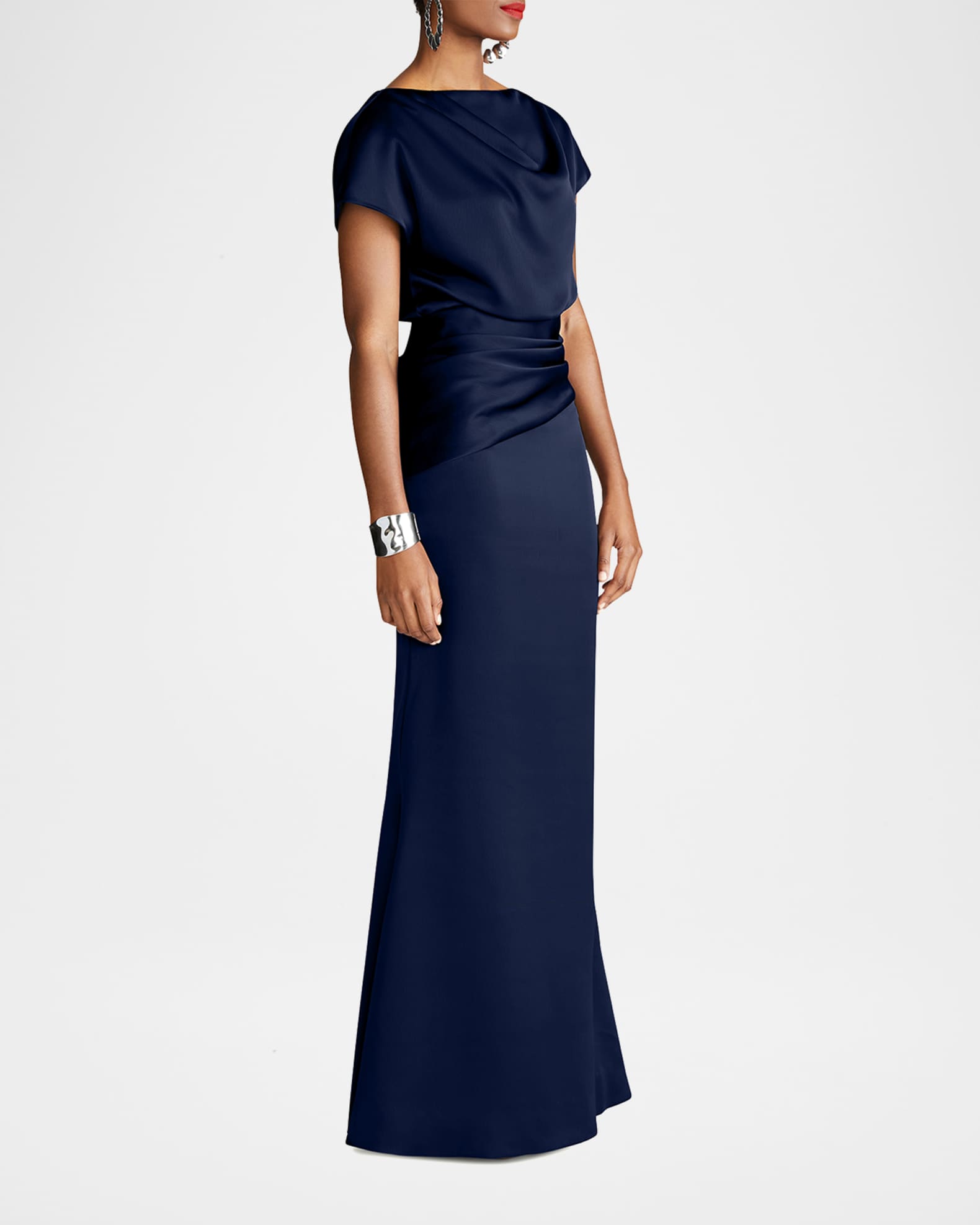 Halston Draped Satin Trumpet Gown | Neiman Marcus