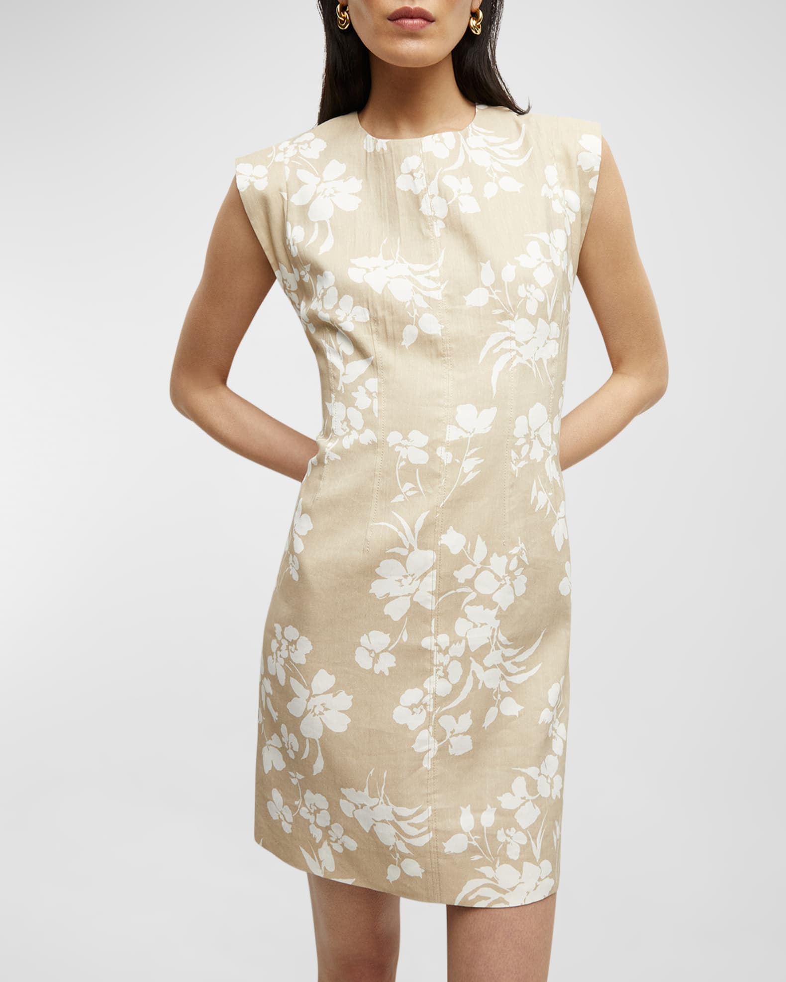 Veronica Beard Colleen Stretch-Linen Mini Dress in Dove Multi