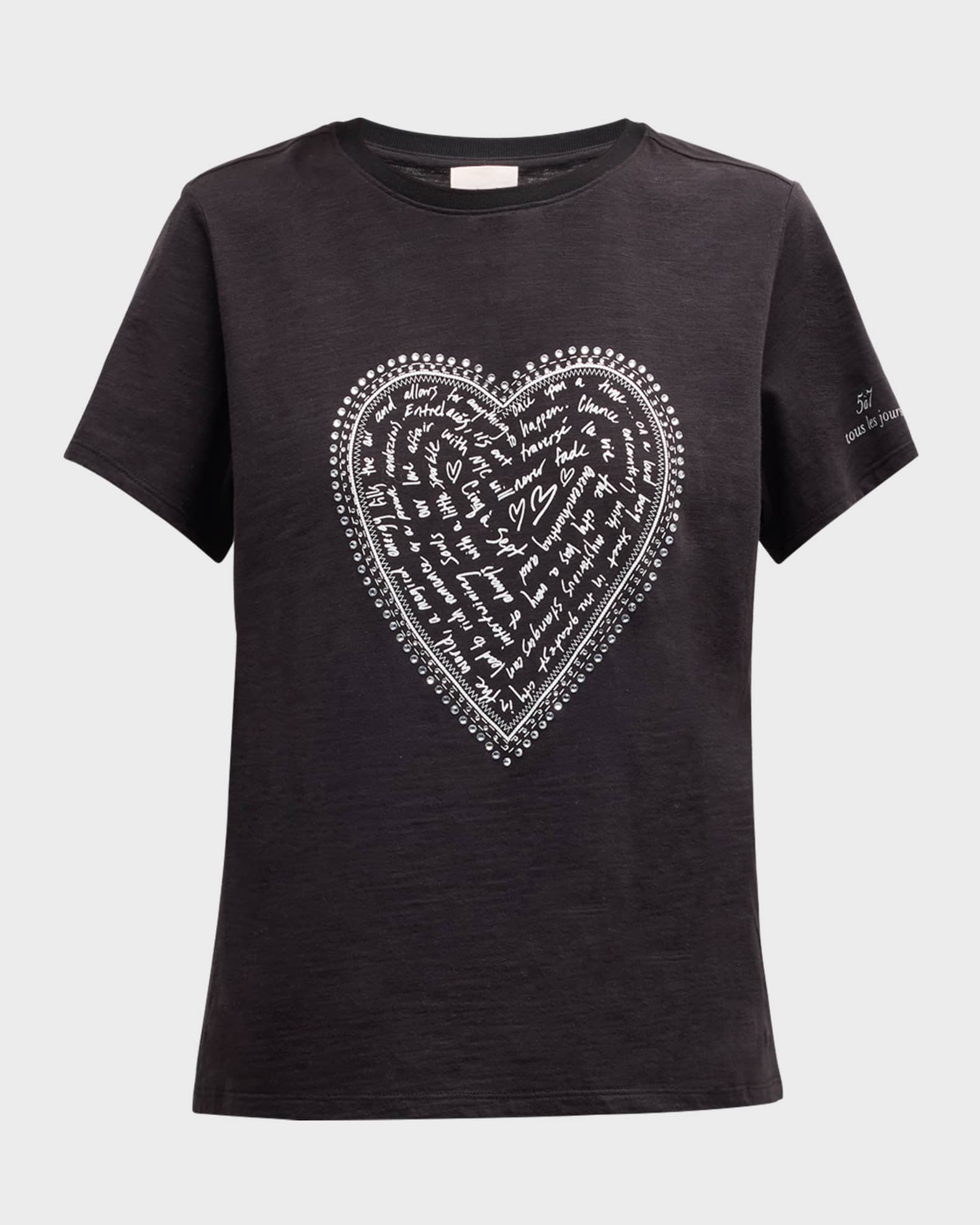 Cinq a Sept Rhinestone Love Letter Heart Short-Sleeve T-Shirt