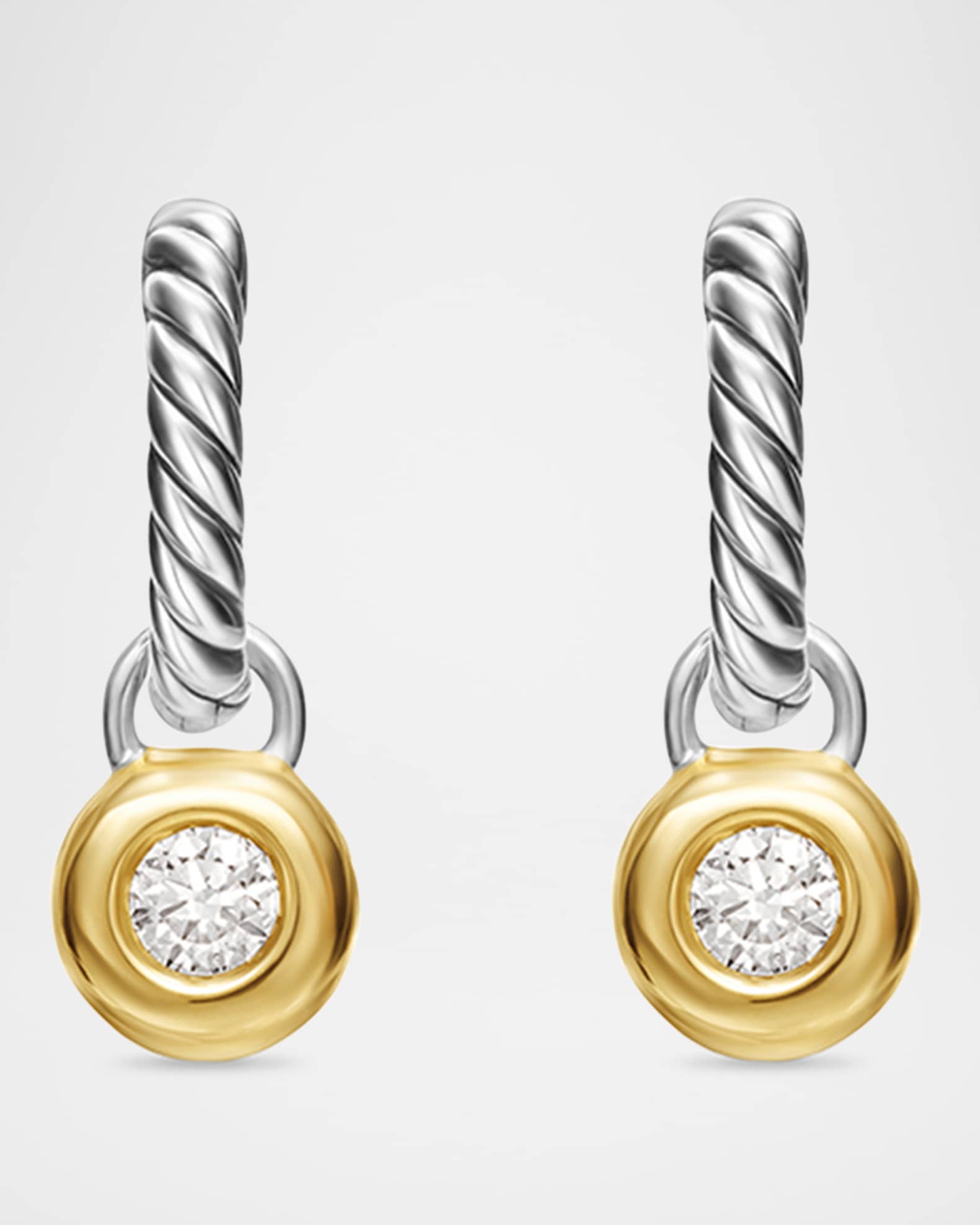 Petite Modern Cable Huggie Drop Earrings with Diamonds in Silver with 18K Gold 0