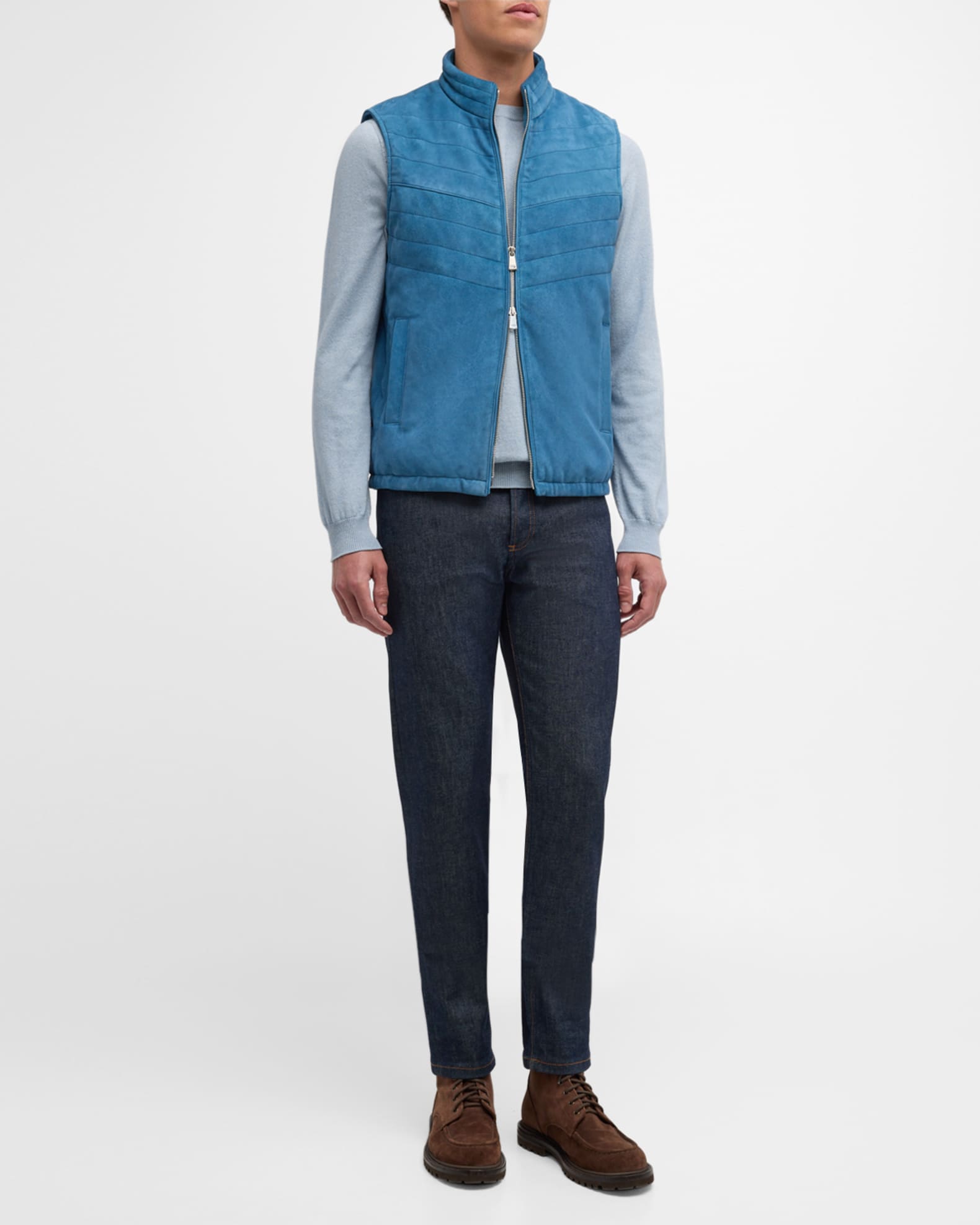 Men's Suede Half-Quilted Full-Zip Vest 1