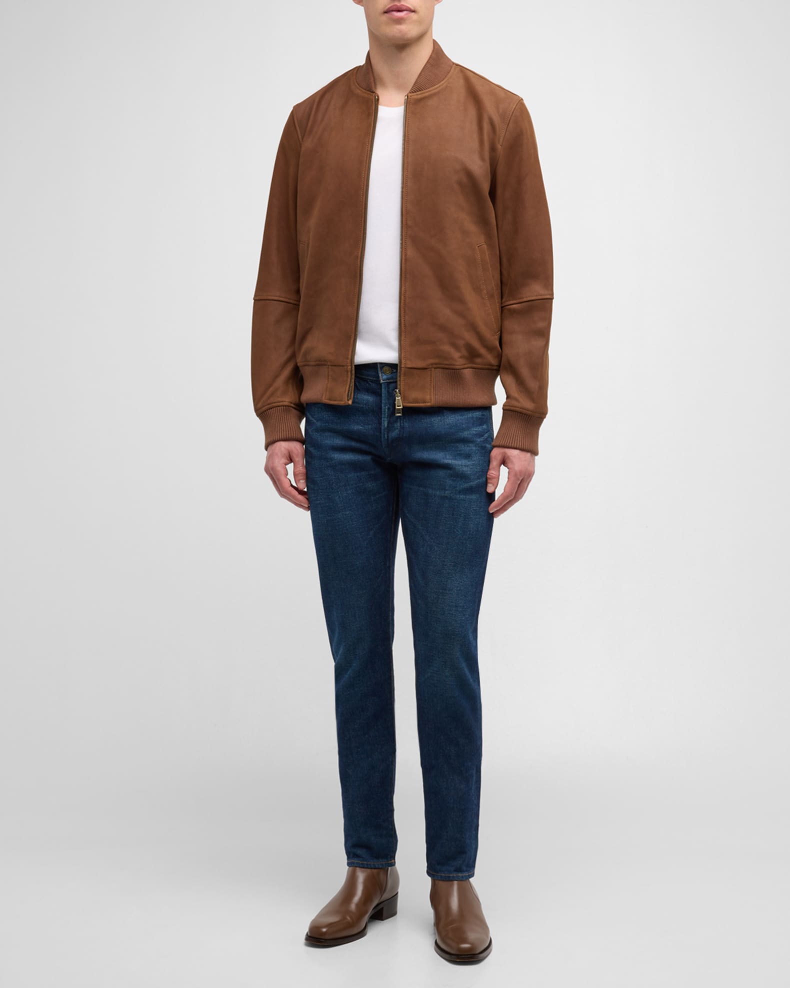 Men s Classic Leather Bomber Jacket