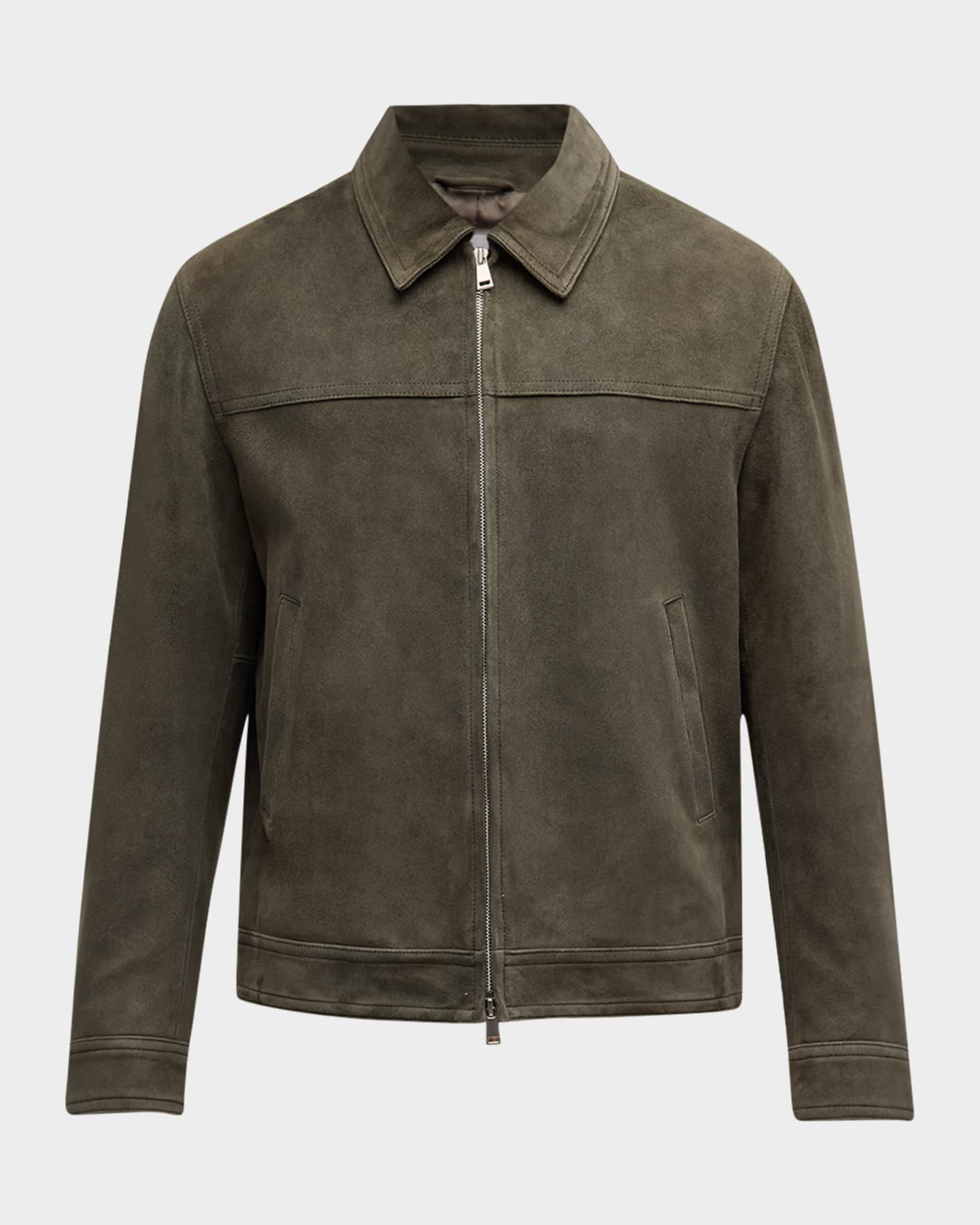 Neiman Marcus Men s Suede Full Zip Polo Jacket Neiman Marcus