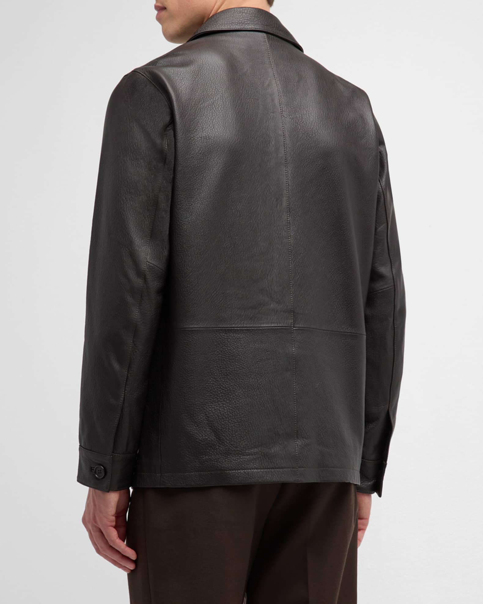 Neiman Marcus Men s Cordoba Lamb Leather Chore Jacket Brown Men s S Coats Jackets Outerwear Leather Jackets