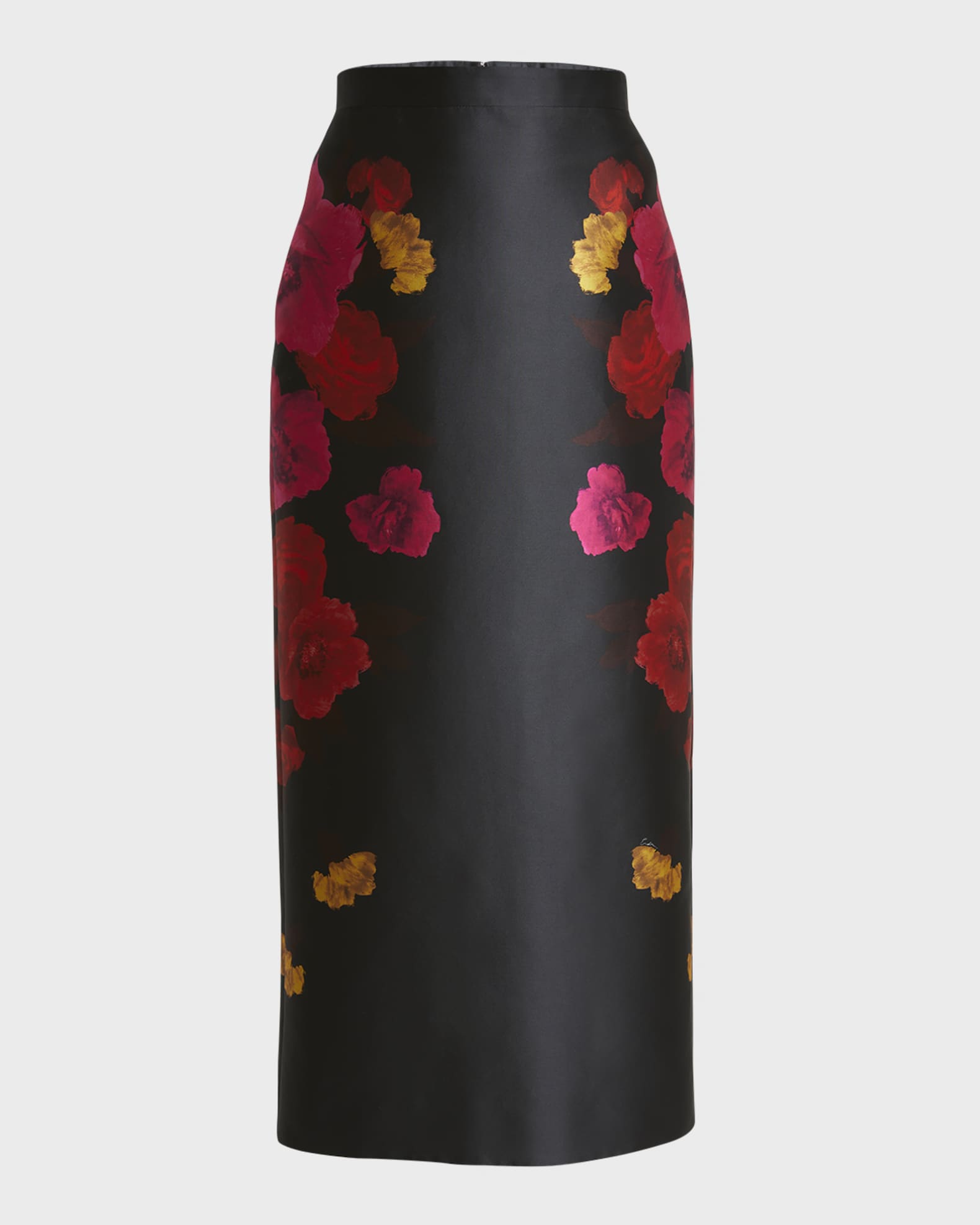 Floral Silk Midi Pencil Skirt
