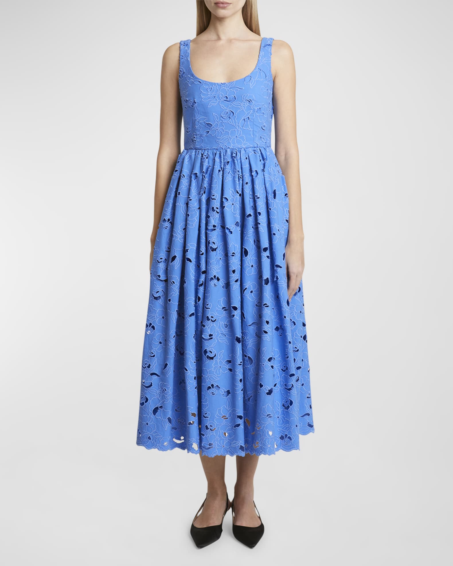 Erdem Embroidered Cutwork Sleeveless Fit Flare Midi Dress Blue Women s 6 Cocktail Party Wedding Guest Dresses A Line Dresses