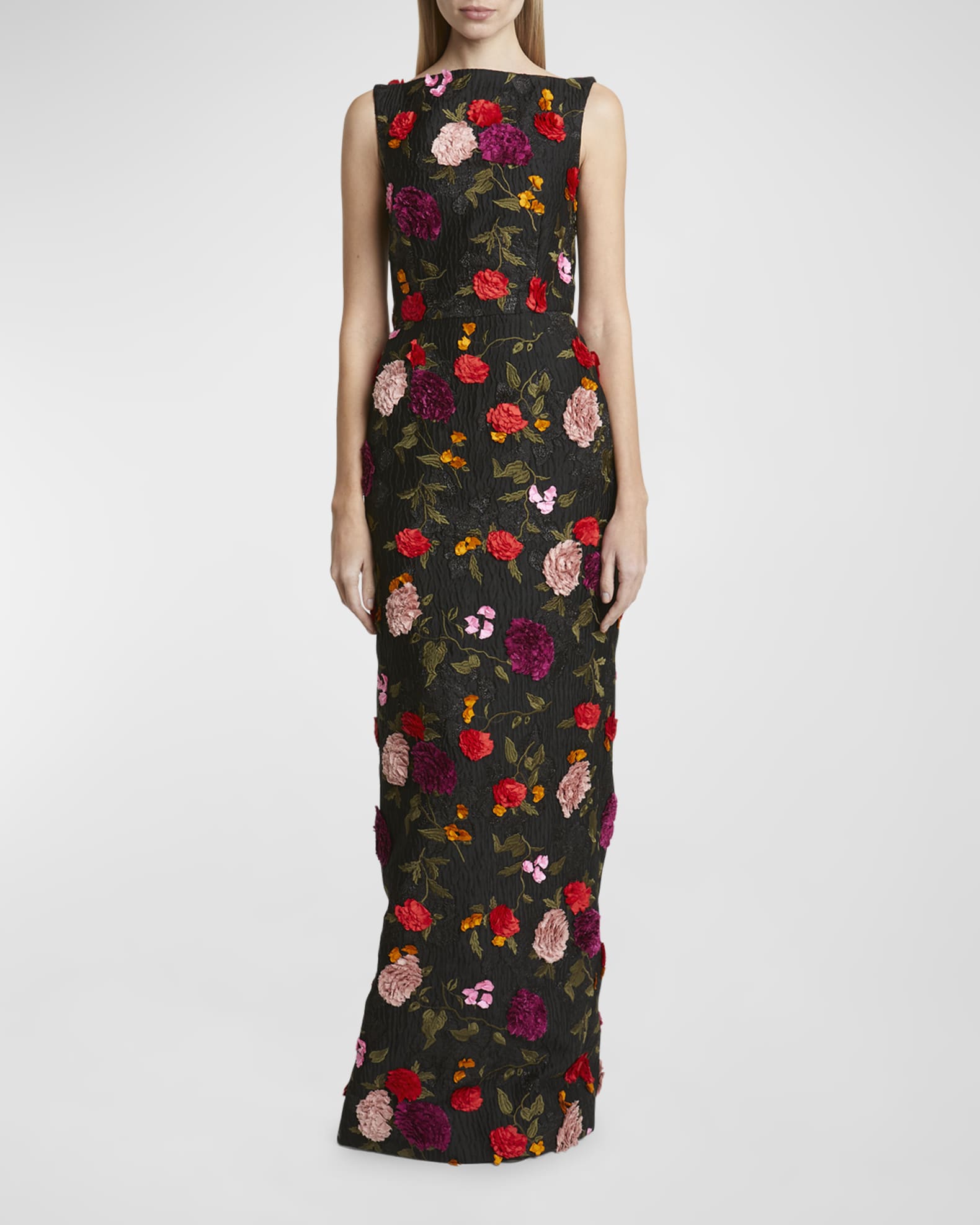 Erdem Floral Embroidered Long Sleeveless Column Gown Neiman Marcus
