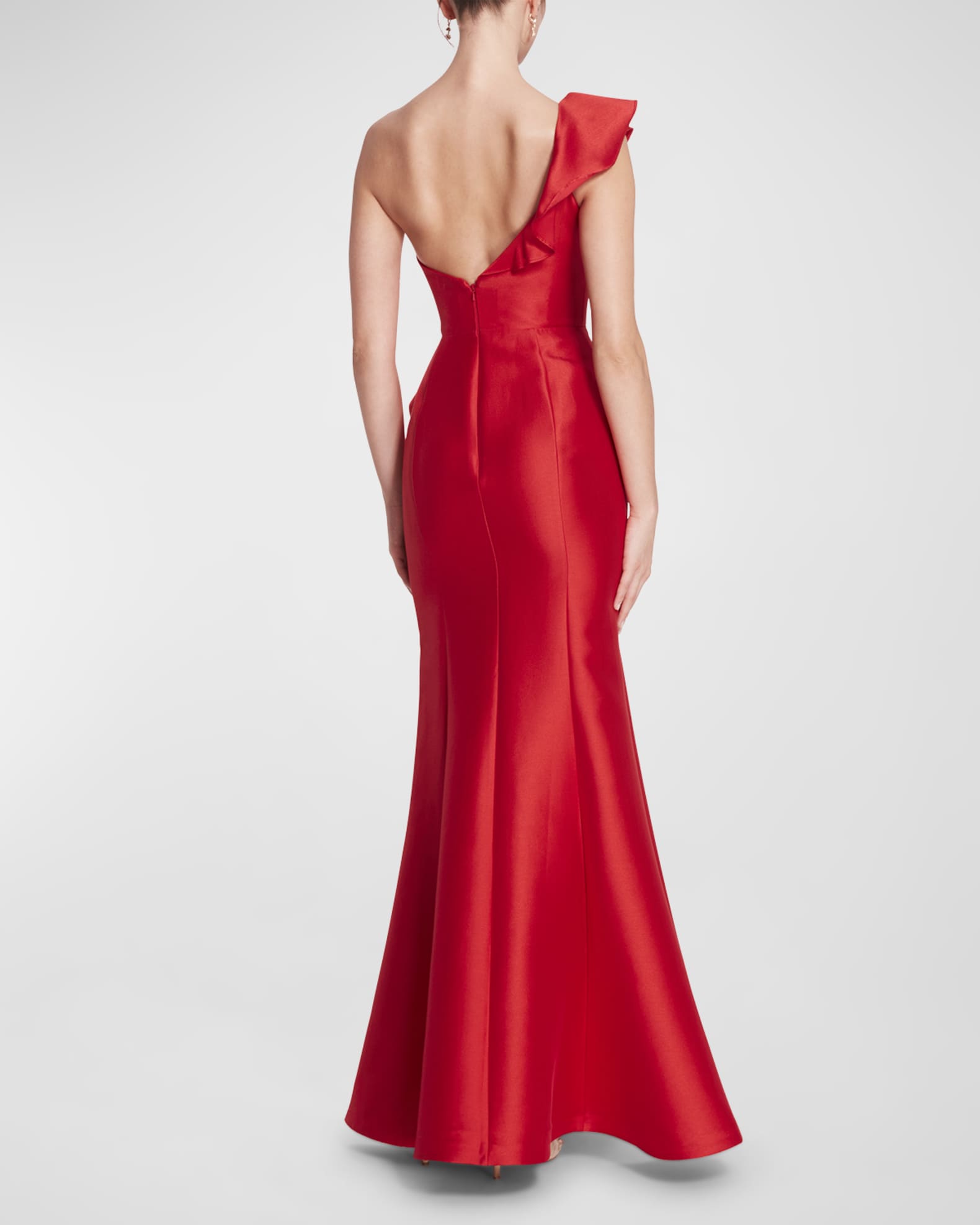 One Shoulder Ruffle Trumpet Gown