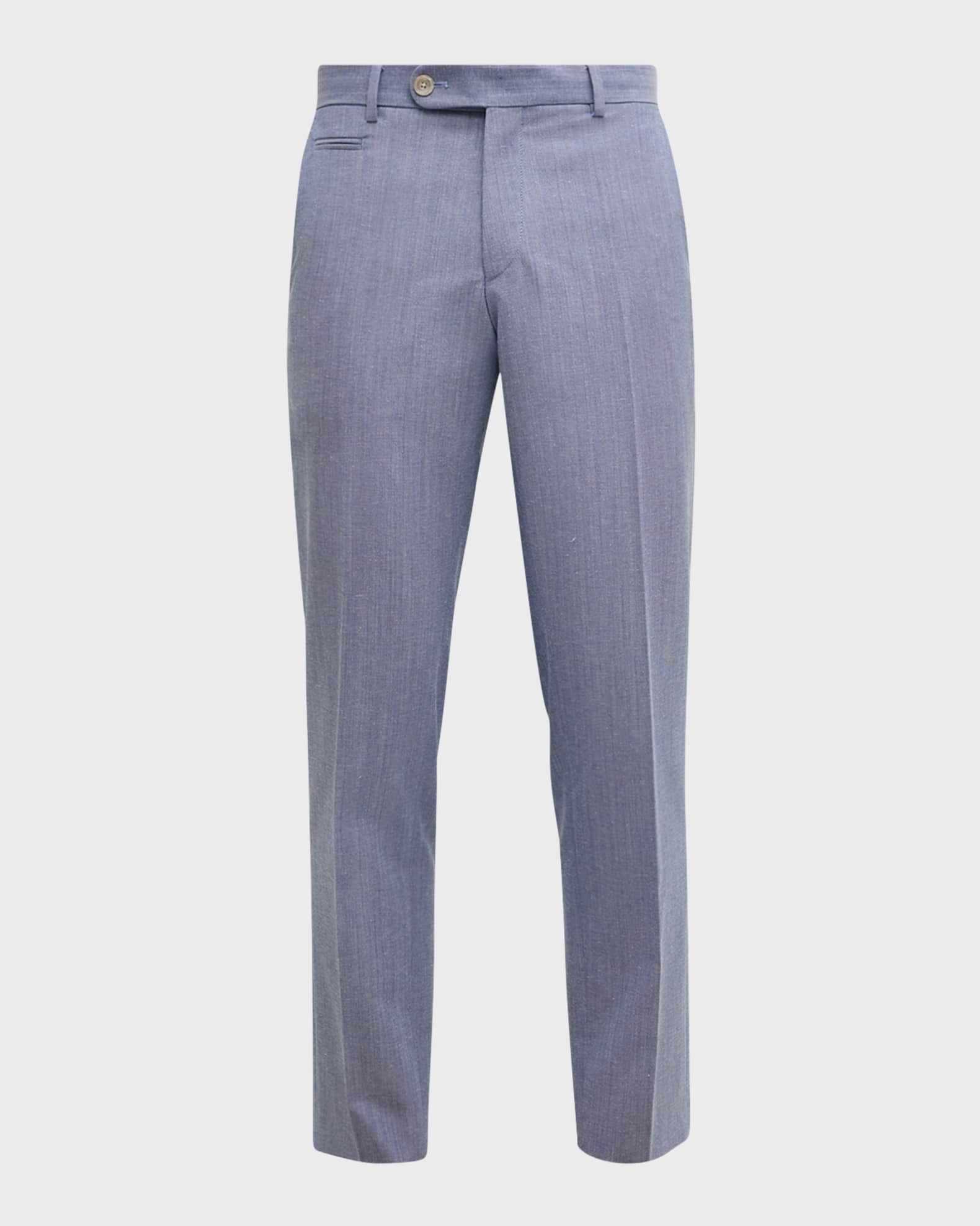 Men's Slim Cotton Flat-Front Pants 0