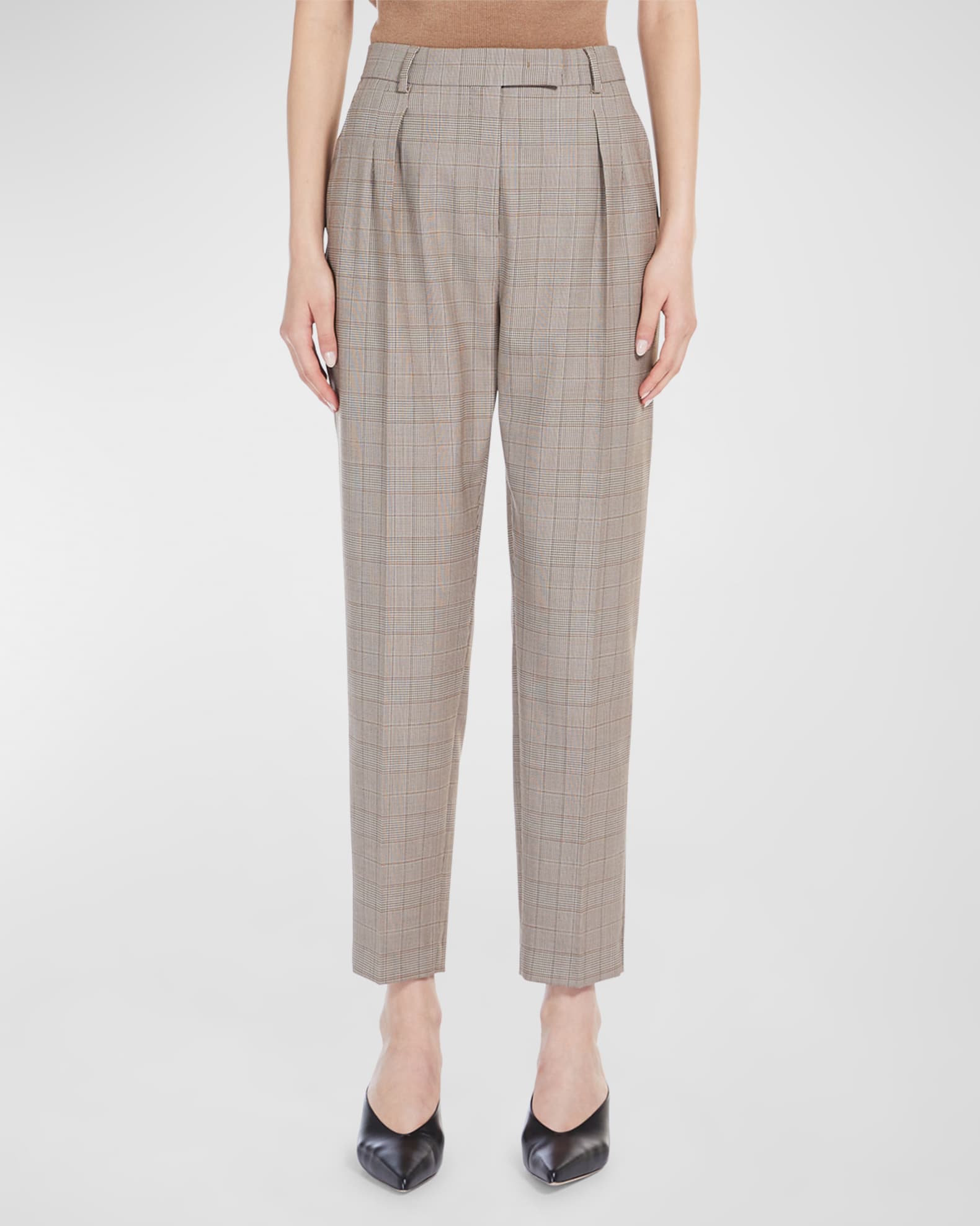 Max Mara Studio Guelfi Pleated Cropped Plaid Pants Neiman Marcus